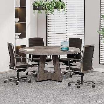 Tribesigns 47-Inch Round Conference Table for 4-6 People, Wooden Meeting Room Table with Thicken Tabletop and Wood Base (Grey)
