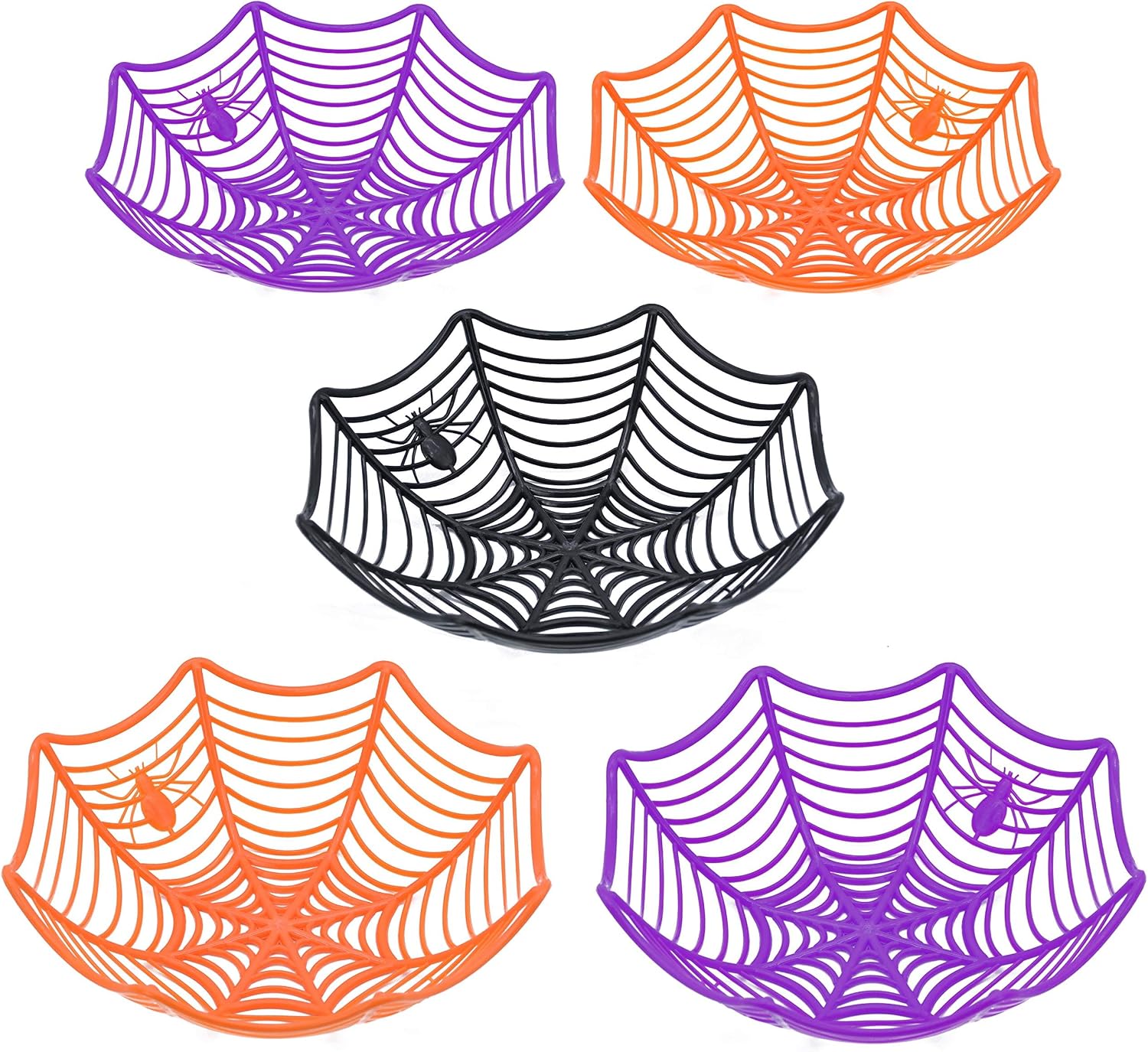 JOYIN 5 Pcs Halloween Candy Bowl Spider Web Trick or Treat Dish Decorations Indoor, Plastic Bowl Party Favors Supplies for Table Desk Haunted House Basket Decor
