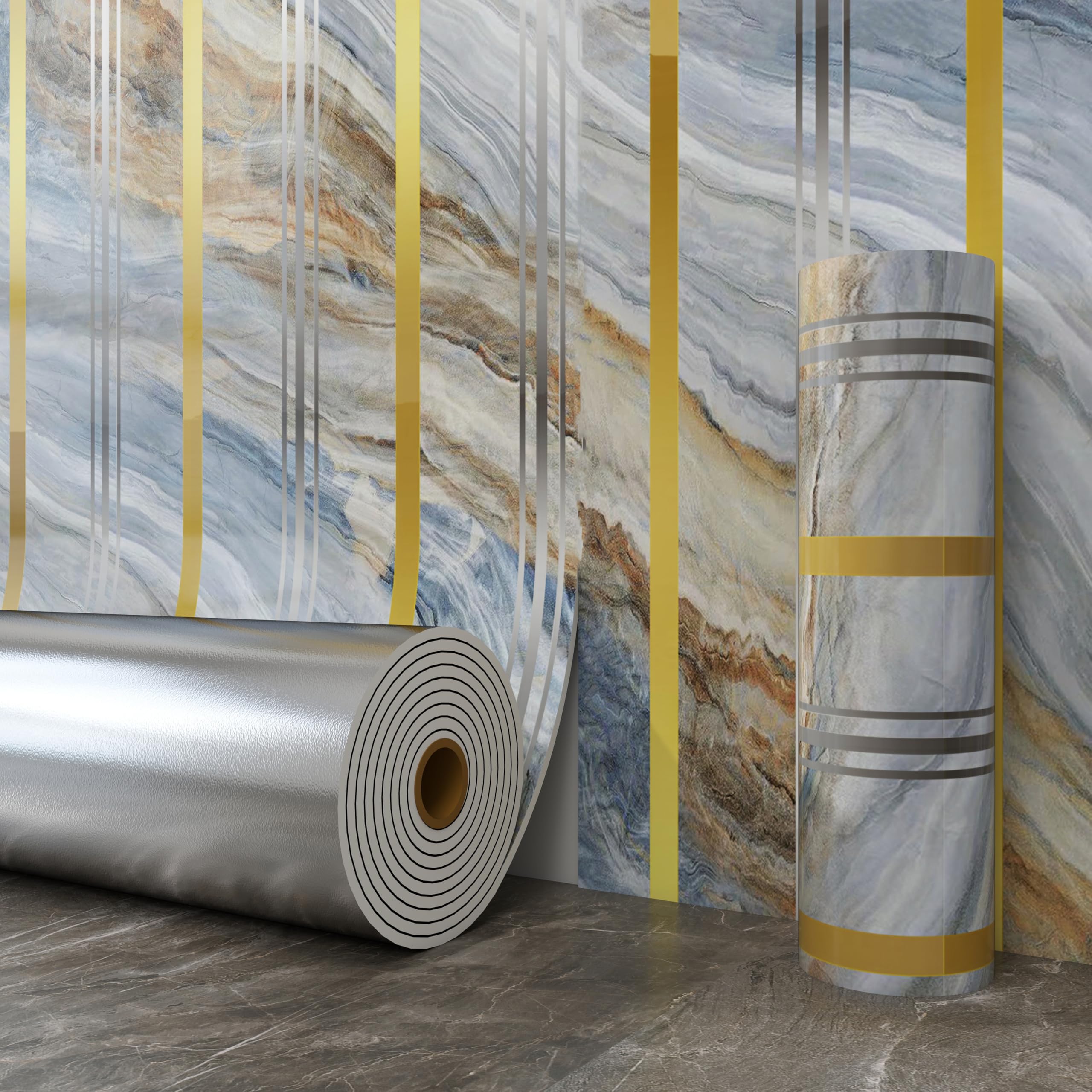 Marble Self-Adhesive Wall Stickers 3D Background Thickening Wallpaper, 40X300CM IXPE PVC Self-Adhesive Stickers Roll Noise Reduction Wall Panels for Smooth Rough Surfaces