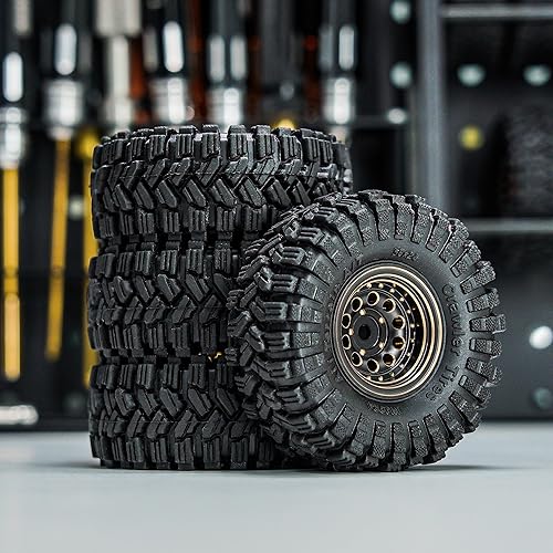 Miniatura 6 de Juego de neumáticos de rueda Beadlock de 1.0 de latón con revestimiento negro INJORA para Axial SCX24 AX24 TRX4M FCX24, actualización 124 118 para