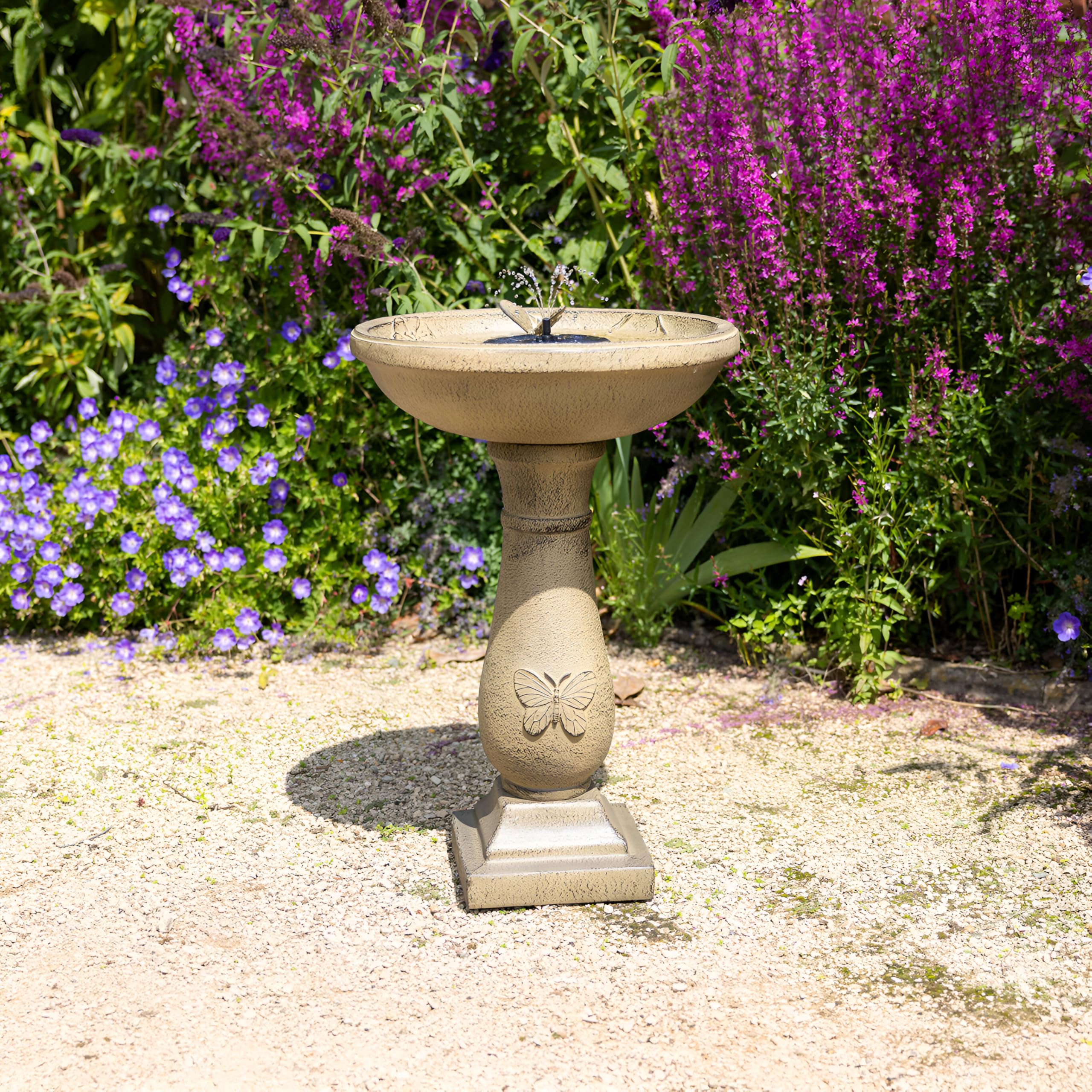 Butterfly Brook Solar Bird Bath Water Feature Fountain with Lights 84 cm by Solaray