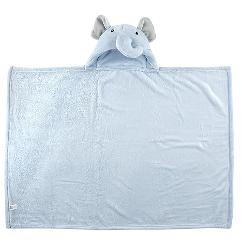 Miniatura 2 de Hudson Baby Manta afelpada unisex, con capucha, caras de animales, para bebé y niños pequeños, talla única, con diseño de elefante azul