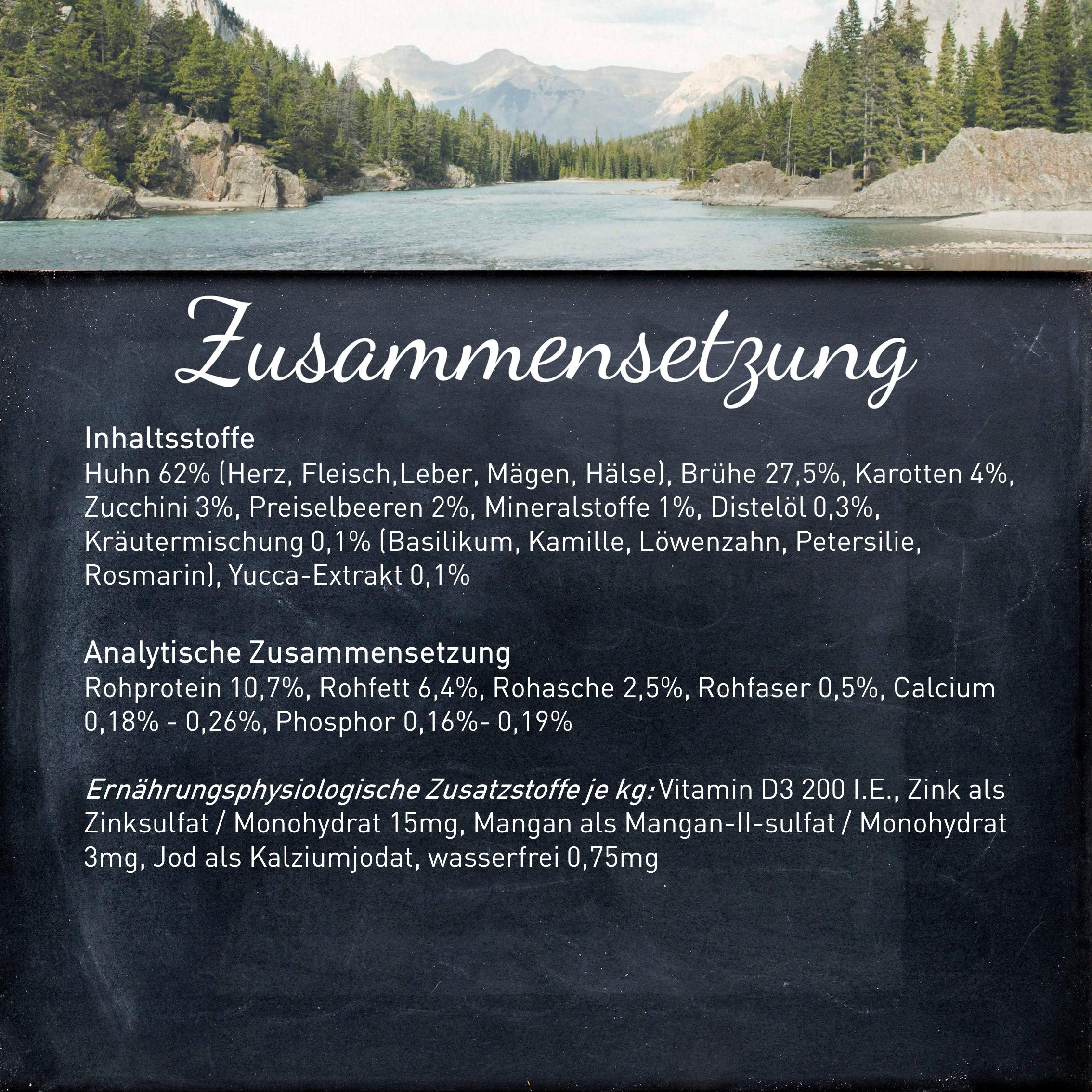 WILDES LAND – Huhn | Nassfutter mit extra hohem Fleischanteil und natürlichen Zutaten für ausgewachsene Hunde. Alleinfutter ohne Zusatzstoffe in der Dose | 24x400g Huhn