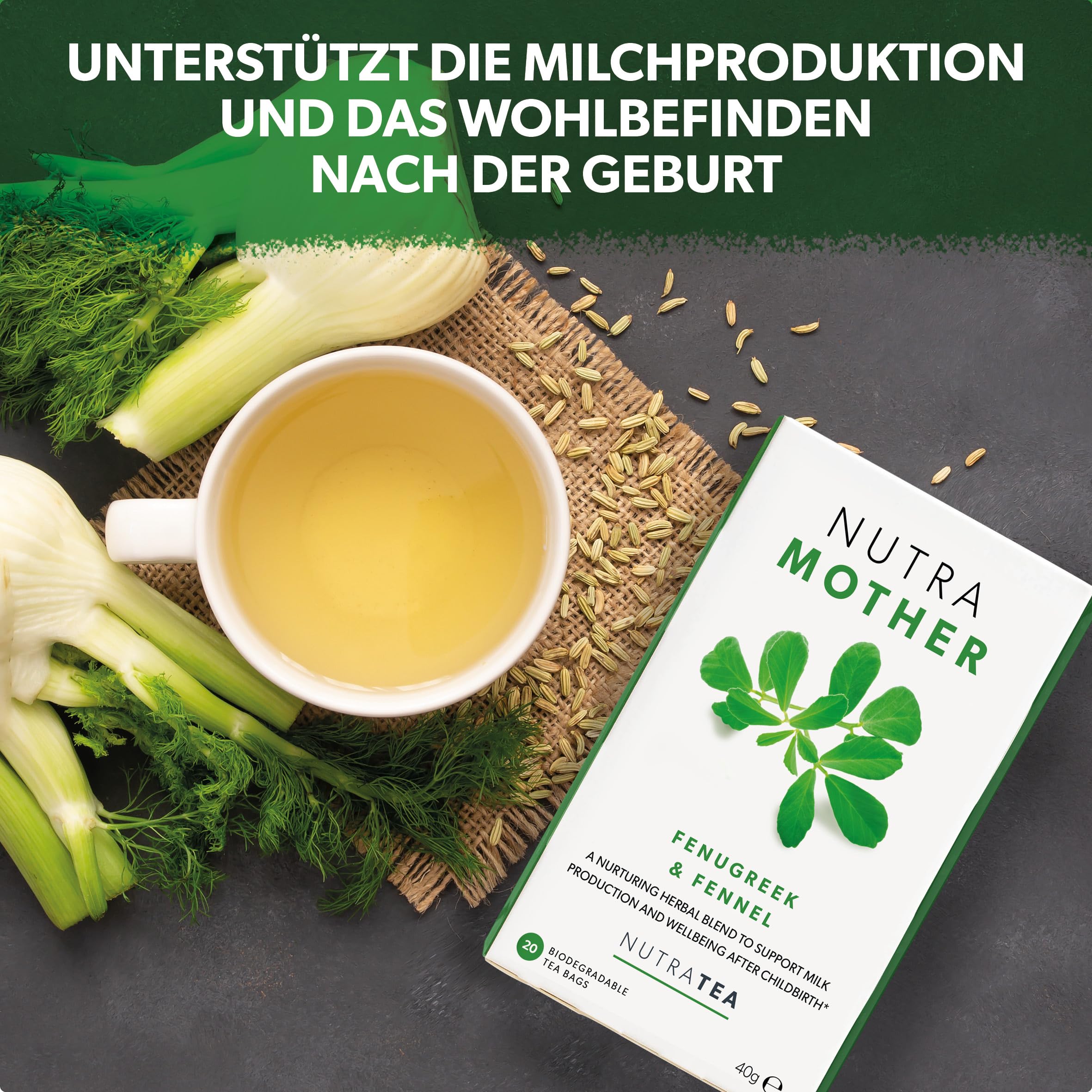 Nutra Tea NUTRAMOTHER, Stilltee unterstützt Milchbildung nach der Geburt, Bockshornklee Tee trägt zur Stärkung der Vitalität bei, 120 wiederverwendbare Teebeutel, Mutter Tee mit Himbeerblätter