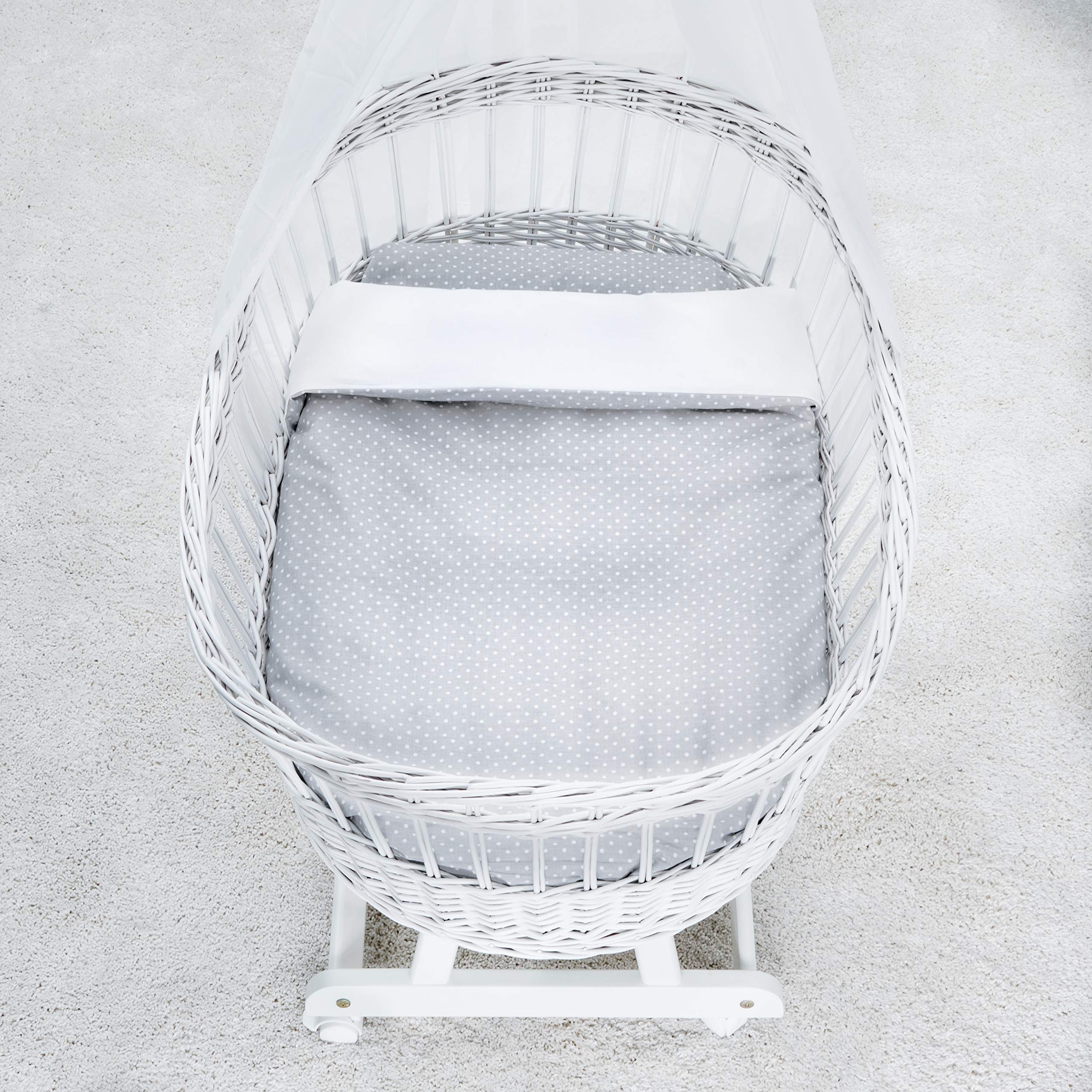 Fillikid Juego de Funda Nórdica 80x80 cm y Almohada 35x40 cm para Minicunas y Moisés - Set de Nórdico para Recién Nacidos 100% Algodón - Ropa de Cama para Bebés - Topos Gris/Blanco