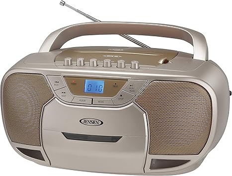 JENSEN CD-590-C CD-590 1-Watt Portable Stereo CD and Cassette Player/Recorder with AM/FM Radio and Bluetooth Champagne
