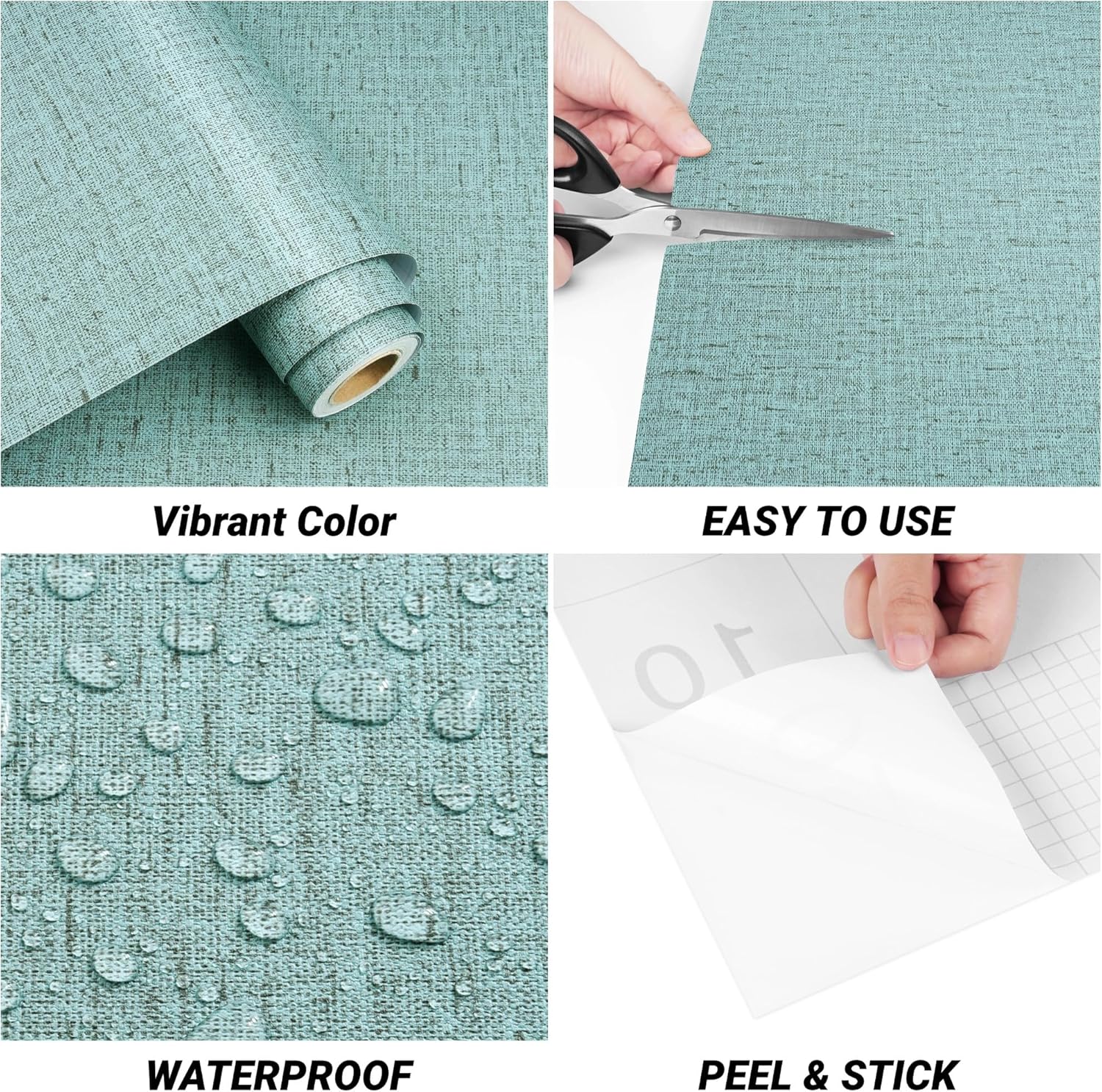 Decotalk Textured Wallpaper Peel and Stick Green Textured Wallpaper Removable Green Grasscloth Vinyl Stick and Peel 17.7"x200" Teal Grass Cloth Contact Paper for Bedroom Grasscloth Wall Paper