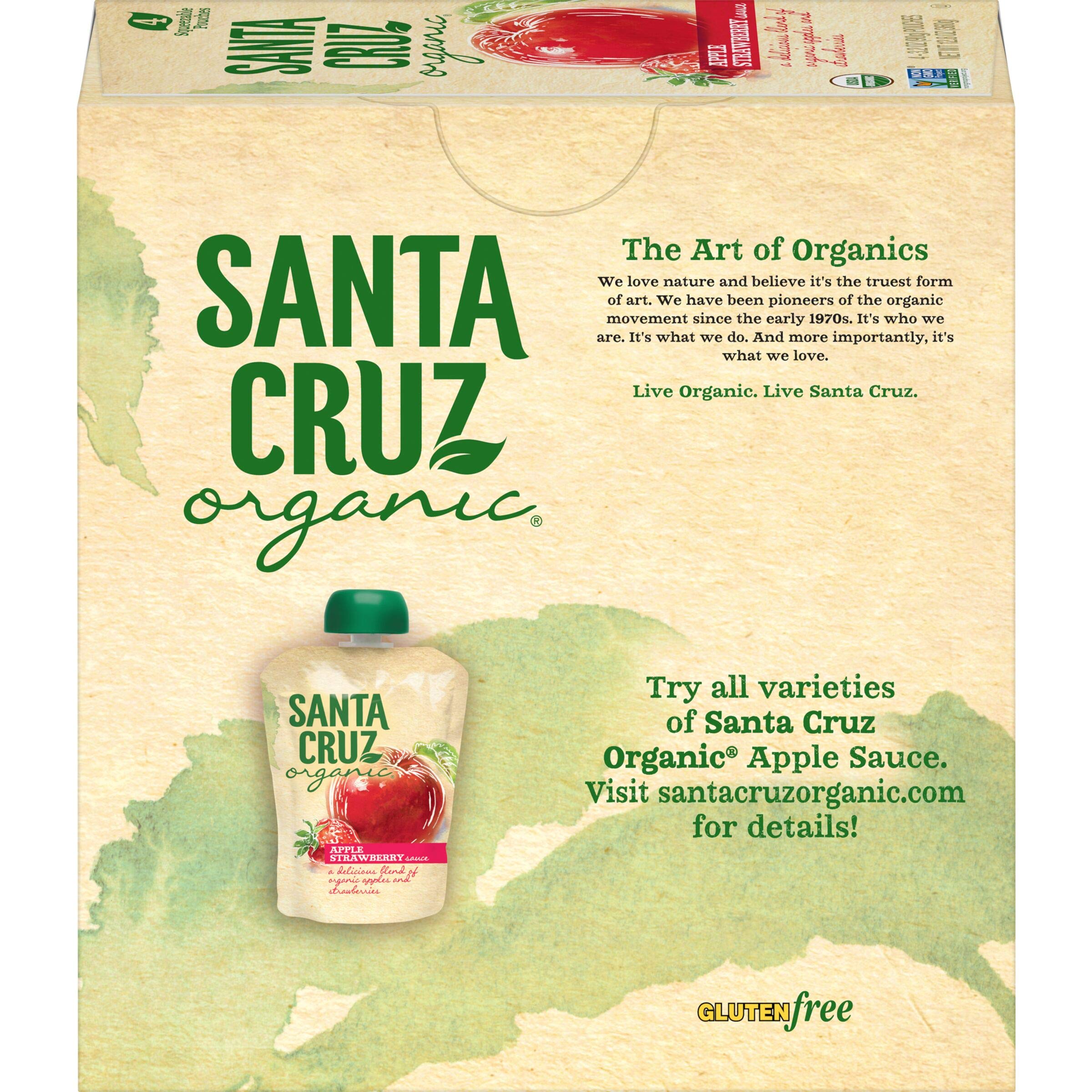 SANTA CRUZ ORGANIC, APPLE STRAWBERRY SAUCE, 4 SQUEEZABLE POUCHES