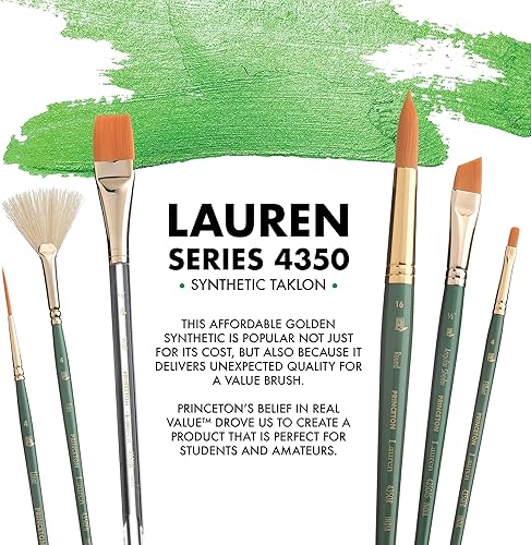 Miniatura 2 de Princeton Artist Brush Co. Lauren Series 4350 - Ventilador de mango corto tamaño 4 - Pincel sintético dorado individual para acuarela y pintura