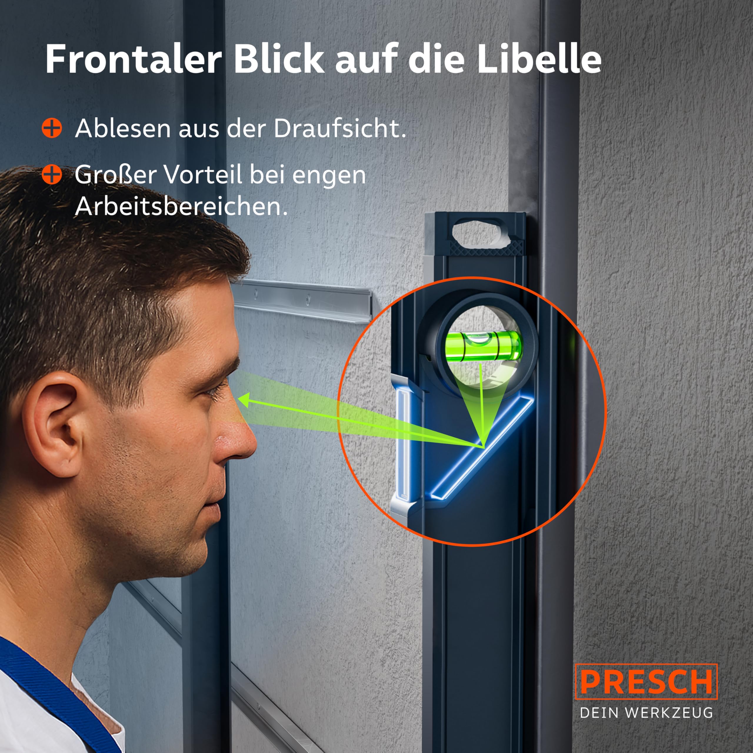 Presch Wasserwaagen Set 3tlg. magnetisch 40cm 60cm 100cm Bruchfeste Weitwinkellibelle 2% Gefälle-Anzeige Vertical-View-Funktion Rutsch-Stopp-Endkappen