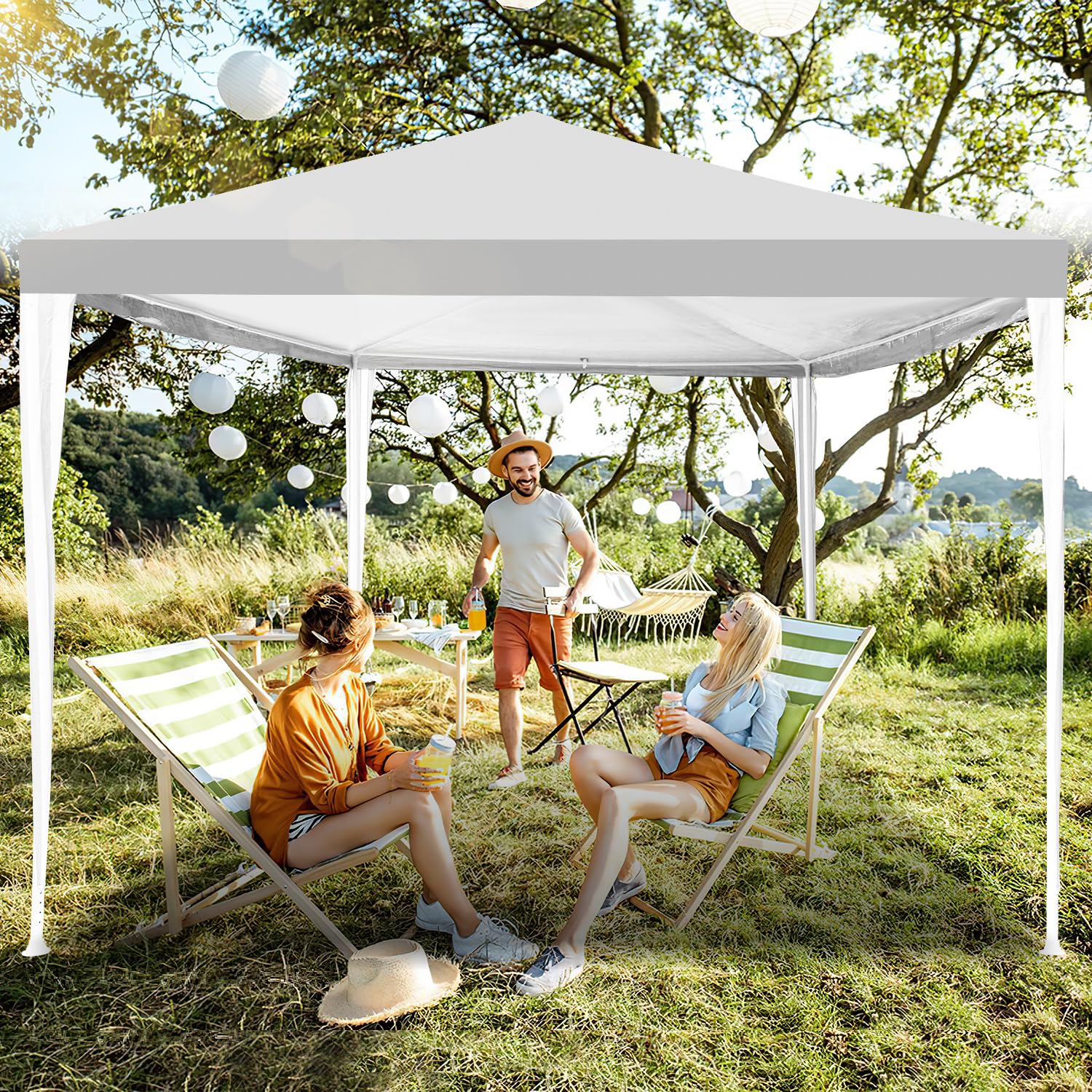 Carpa de jardín de 3 x 3 m, resistente al agua, con paneles laterales y ventanas, protección solar, carpa exterior para fiestas, camping, festivales, color blanco