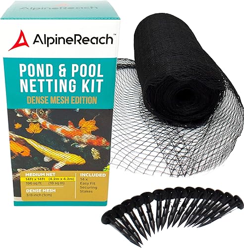 AlpineReach Kit de red Koi para estanque de 14 x 14 pies, cubierta de red de malla fina tejida de color negro resistente para hojas, protege a los