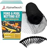 AlpineReach Koi Pond Netting Kit 14 x 14 ft Black Heavy Duty Woven Fine Mesh Net Cover for Leaves - Protects Koi Fish from Blue Heron Birds, Cats & Predators – Reusable & Stakes Included