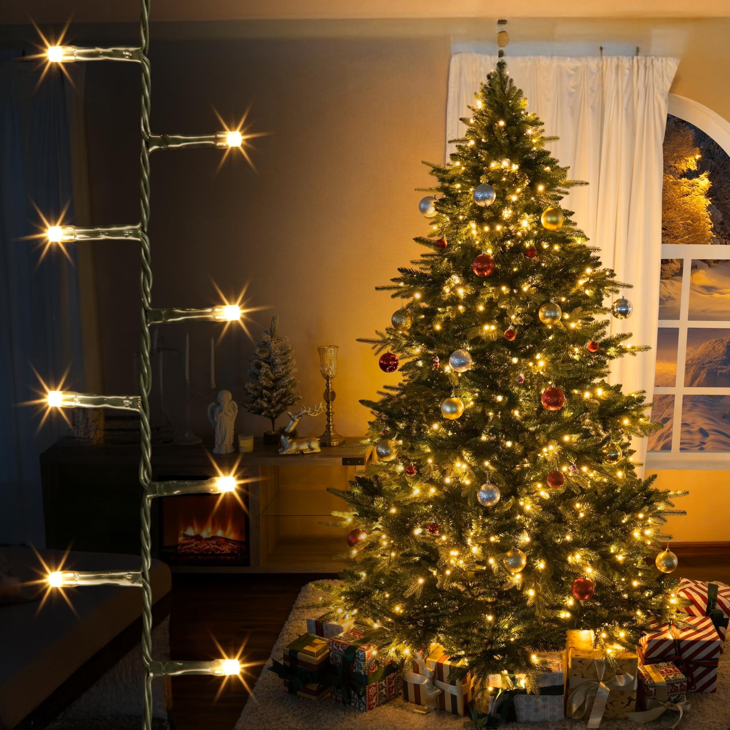EcoNour Christmas Tree Lights, Cluster Compact 500 LED Warm White | 8 Hrs On Timer, 8 Light Mode, 2.5cm Bulb Distance Fairy String Lights Plug in - Timer and Memory Functions -Outdoor/Indoor Use