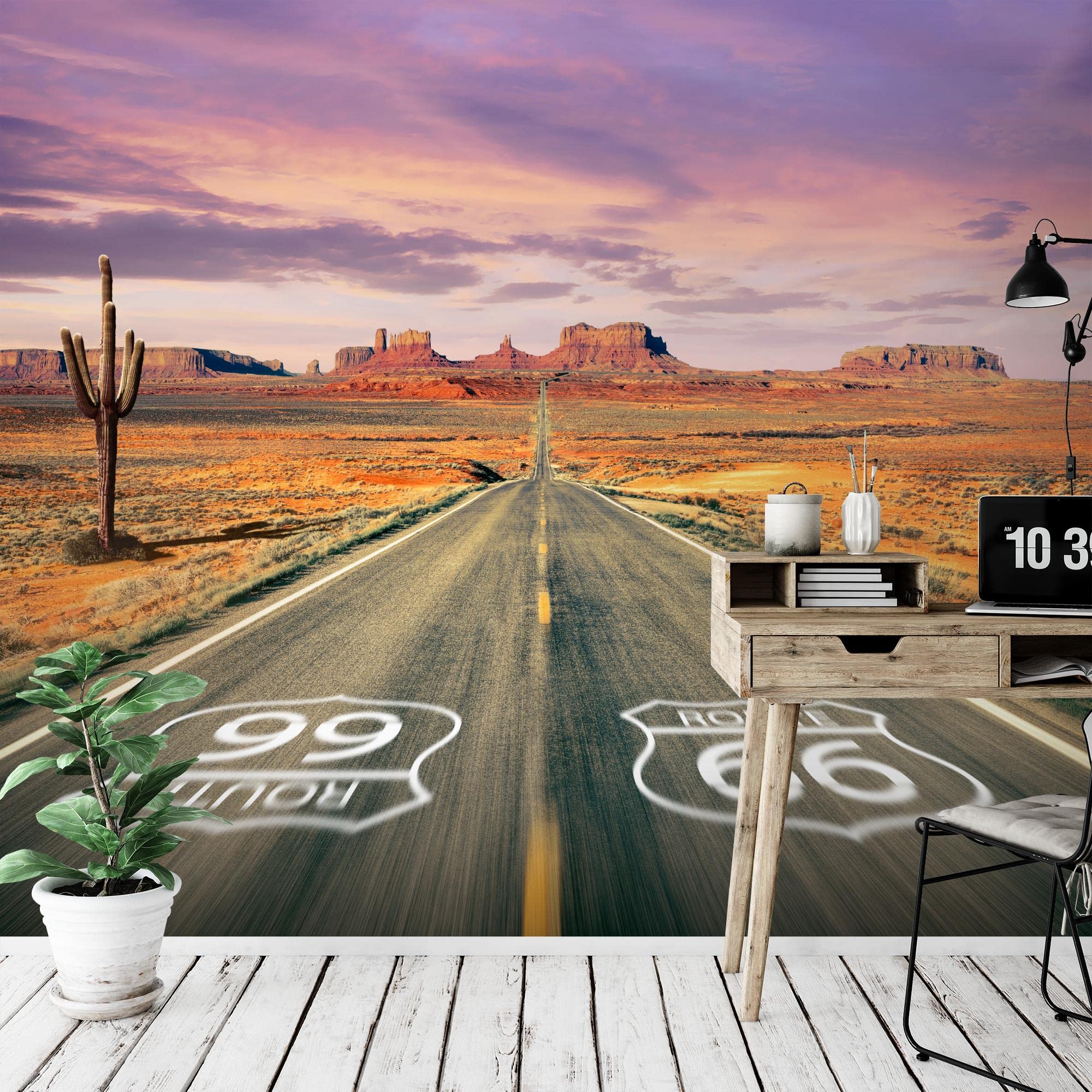 Runa Art Fototapete Route 66 352 x 250 cm Vlies Tapeten XXL Moderne Wandtapete Wohnzimmer Schlafzimmer Violett Braun Grau 9046011a