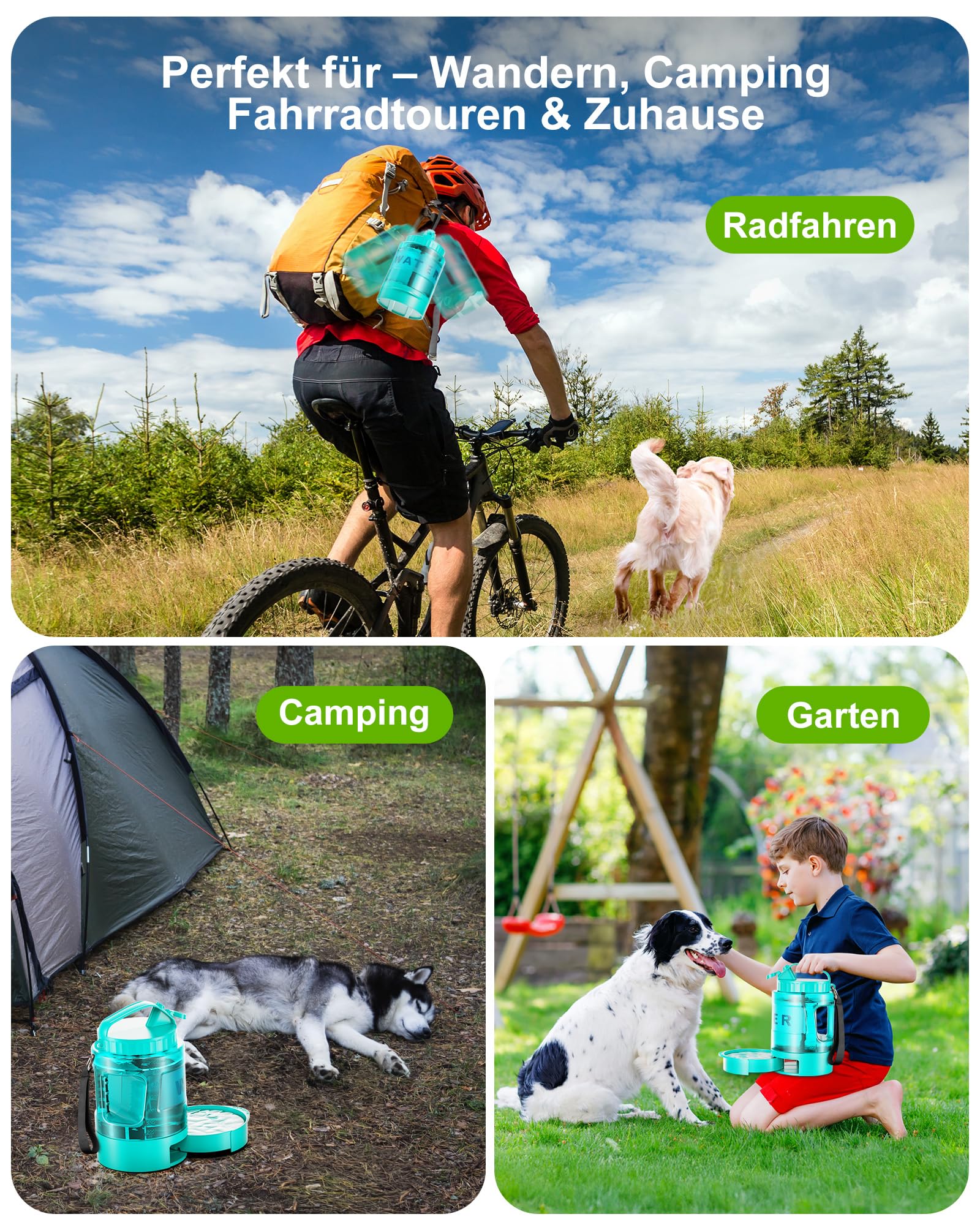 lesotc 2200ml Borraccia per Cani Portatile, Borraccia Cane Portatile – Ciotola Anti‑Perdita, Indispensabile per Attività All'Aperto, Viaggi, Passeggiate, Campeggio, Spiaggia, Ecc （Verde Menta）