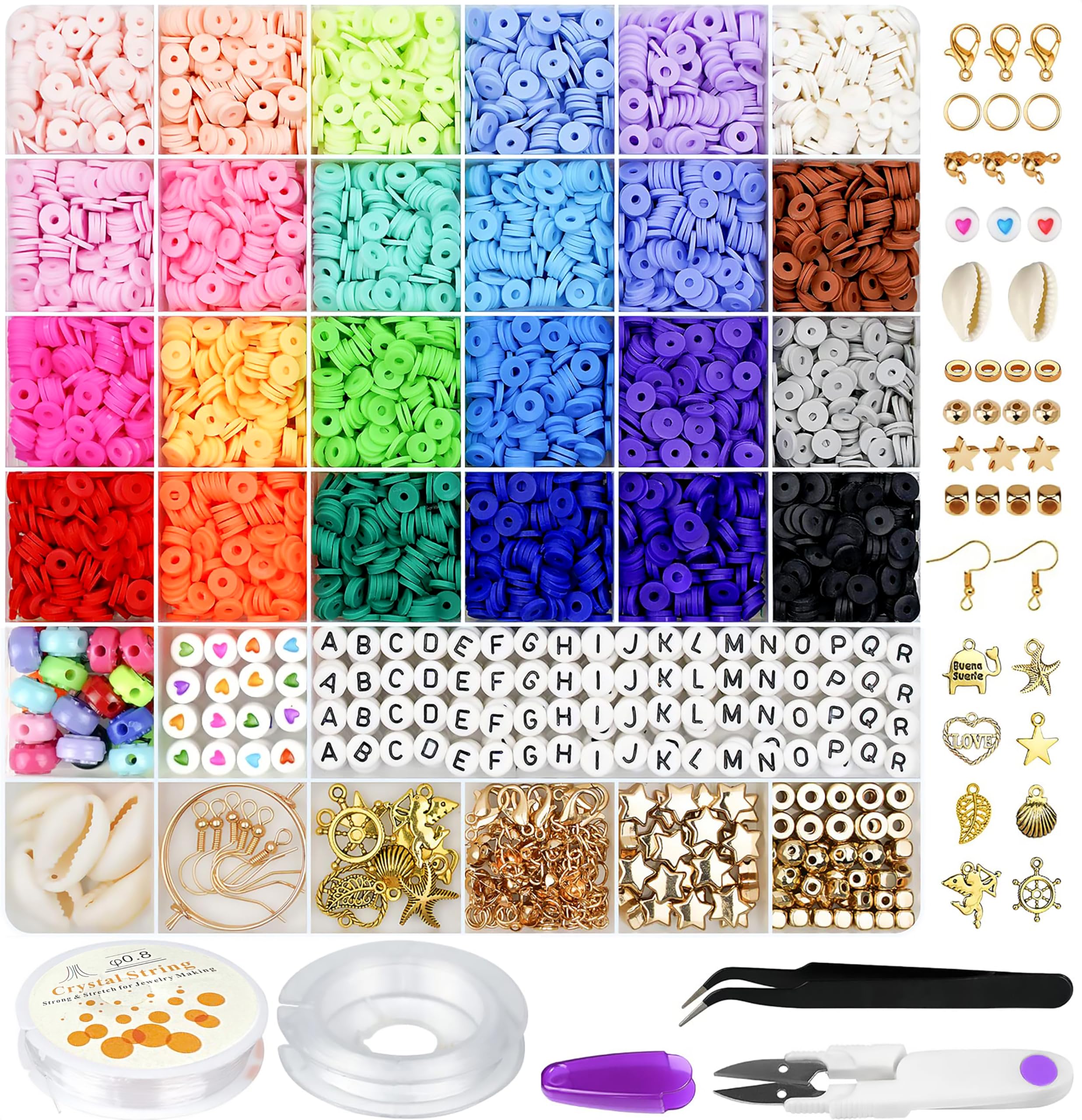 TRAND Bracelet Making Kit 6100 Clay Bead Friendship Bracelet Kits Preppy Beads for Jewellery Making,24 Colours Flat Preppy Beads for Bracelet Arts and Crafts Gifts for Girls Ages 6-12