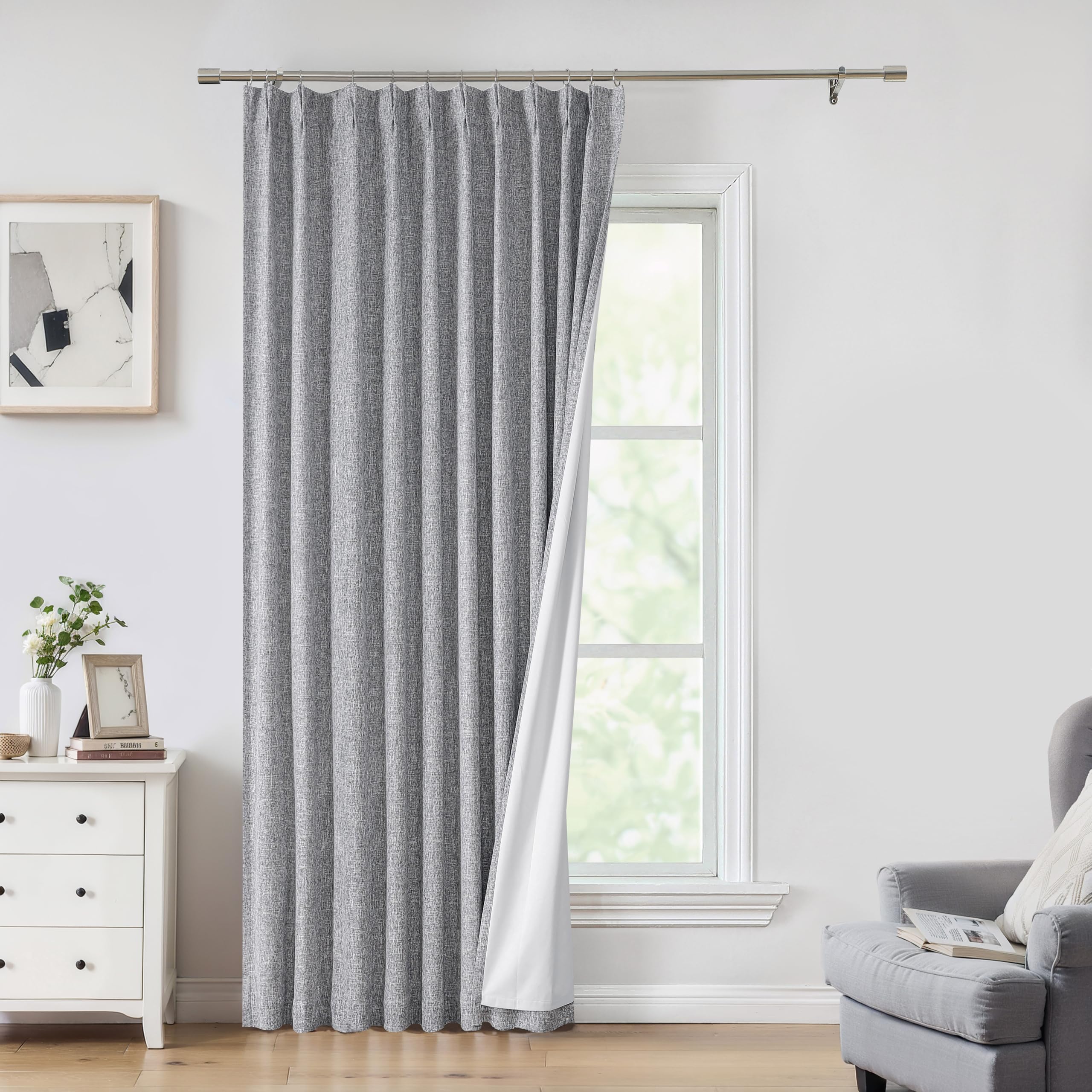 Central Park Dark Grey Pinch Pleat Blackout Curtain with Hooks, 60"Wx95"Lx2 — image 1