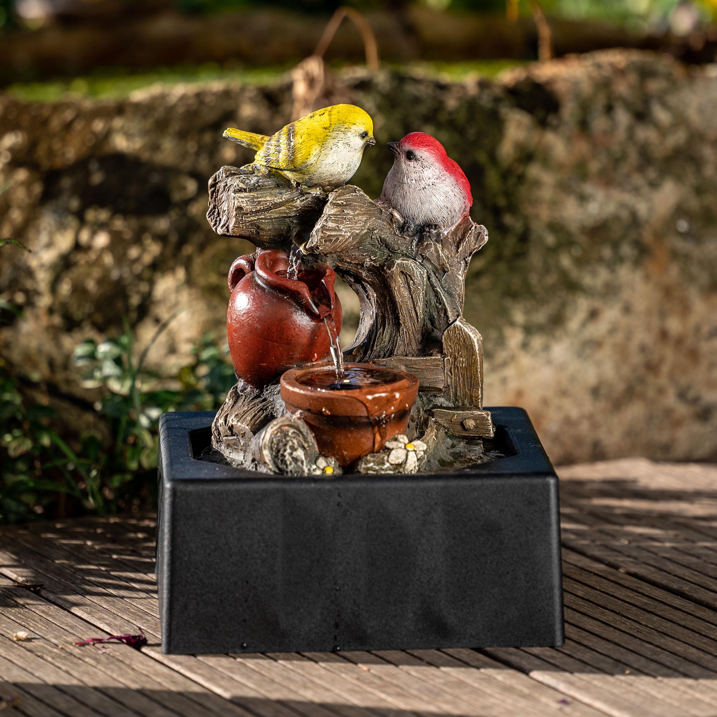 TERESA'S COLLECTIONS Tabletop Water Fountain Outdoor for Home Decor, Birds Statues Waterfall Fountain Indoor for Living Room Decor,Include LED Light and Pump,Ideal for Dad 9.4