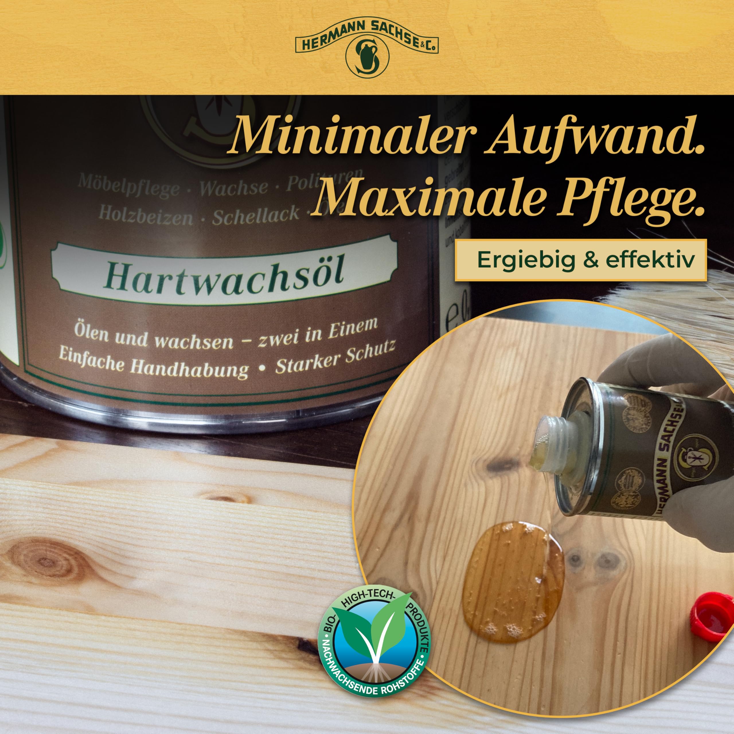 Hermann Sachse Olej woskowy bezbarwny 250ml Olej do pielęgnacji drewna dla wielu rodzajów drewna 2 w 1 Wosk i olej do drewna dla silnej ochrony drewna
