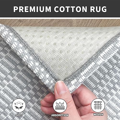 Miniatura 4 de EARTHALL Alfombra bohemia para pasillo de 2 x 5 pies, lavable, de algodón antideslizante, de 5 pies, alfombra pequeña de pelo bajo para interiores,