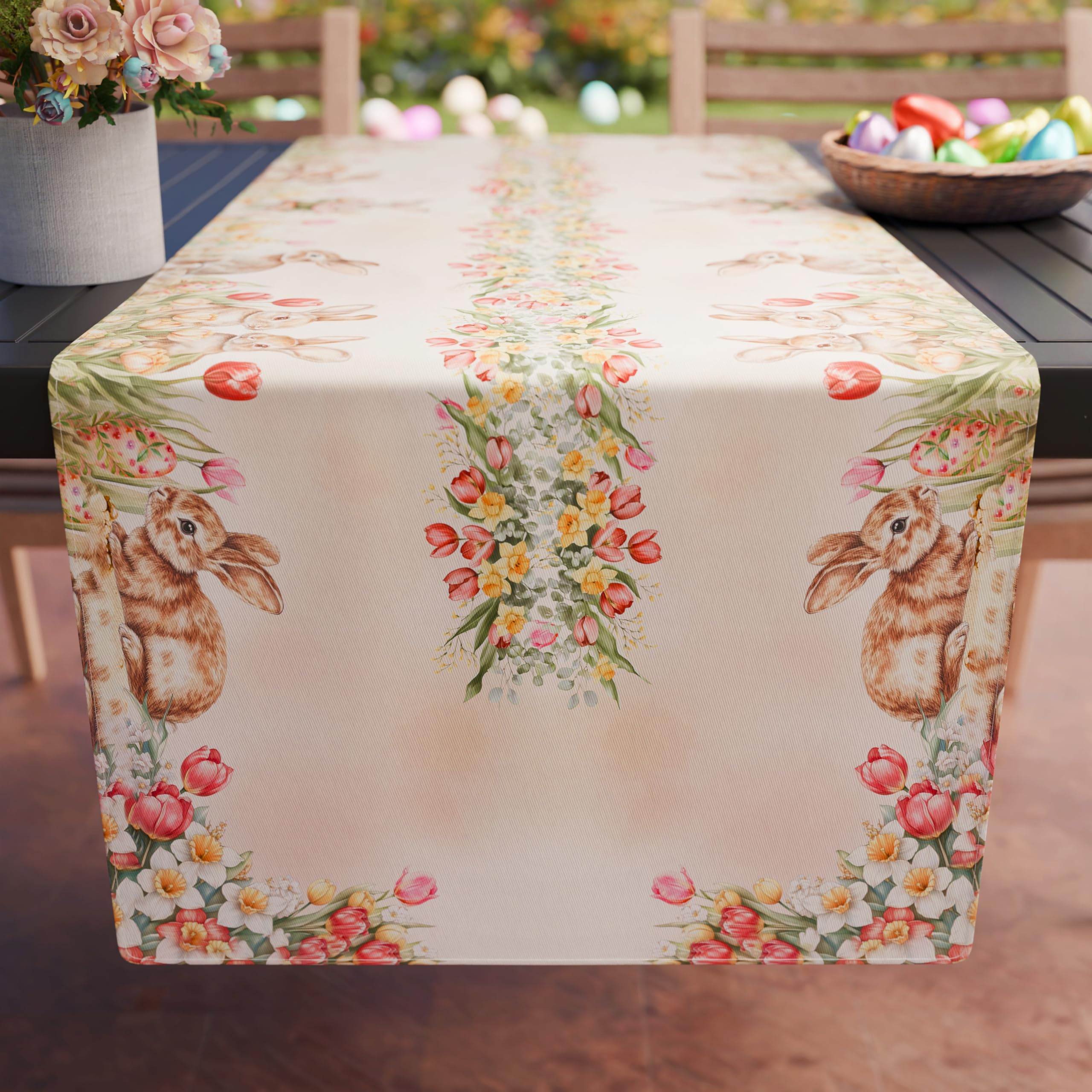 PETTI Artigiani Italiani - Easter Table Runner, Table Runner in Digital Print, 100% Made in Italy, Tulips, Runner Tavola 40x140 cm