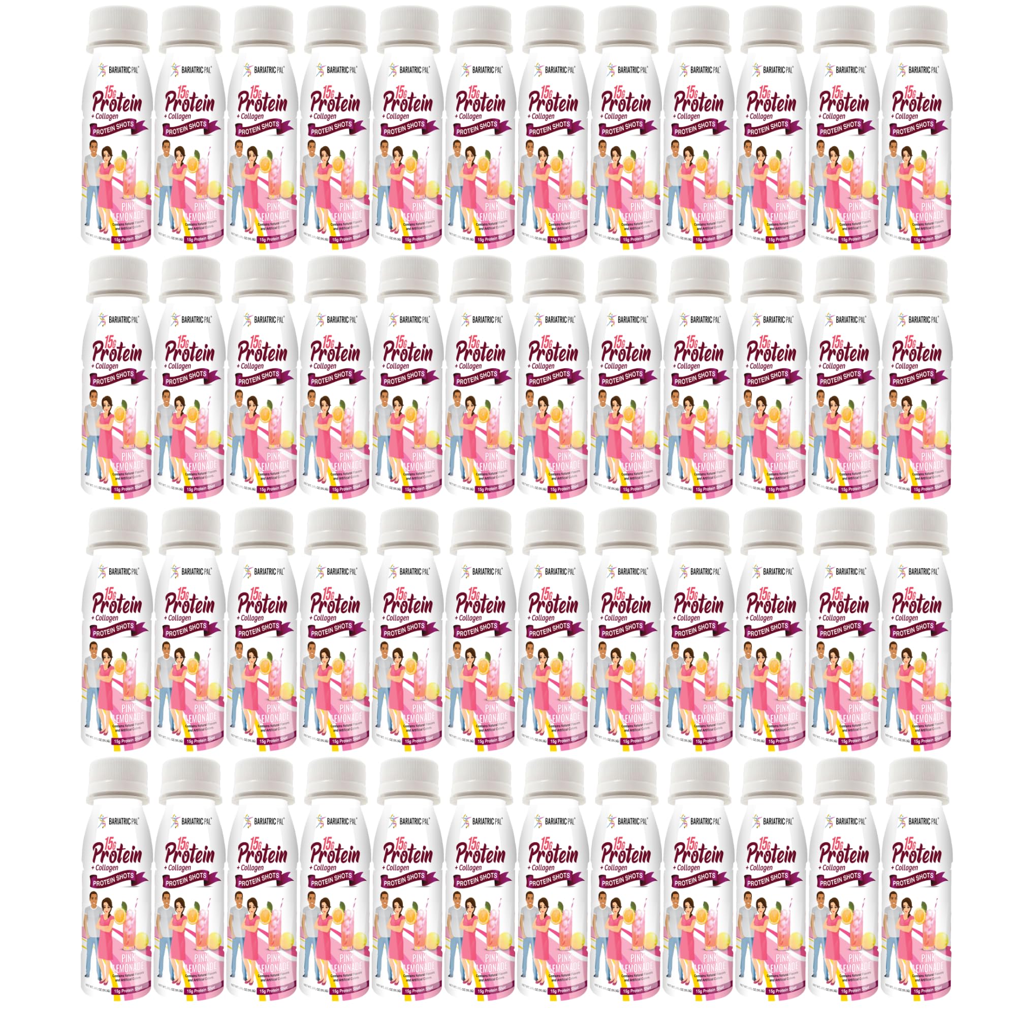 Shots de proteína de suero y colágeno BariatricPal listos para beber, 15 g - Limonada rosa (48 botellas)