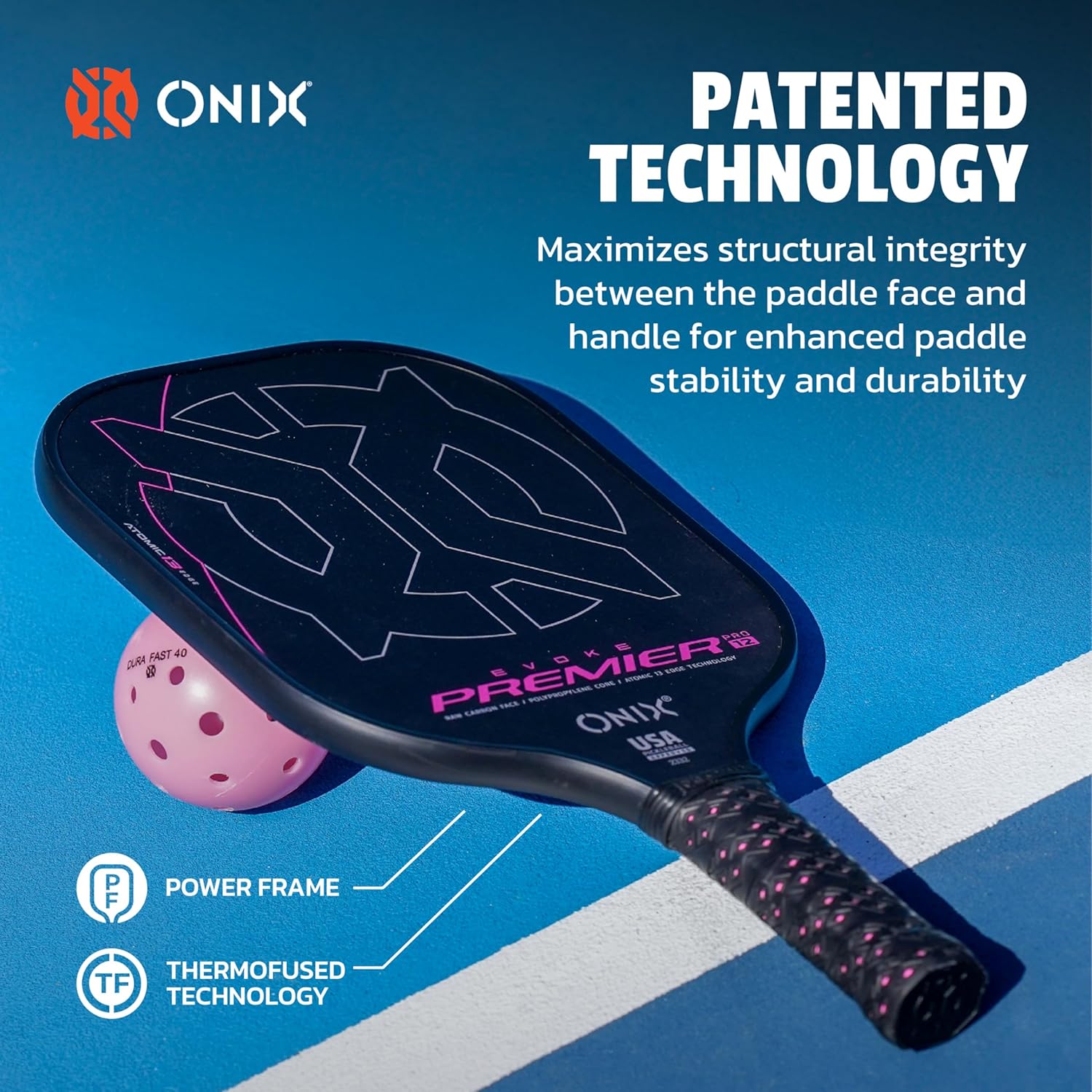 Onix Evoke Premier Raw Carbon Fiber Surface Medium-Weight Premium Perforated Grip One-Piece Construction Pickleball Paddle
