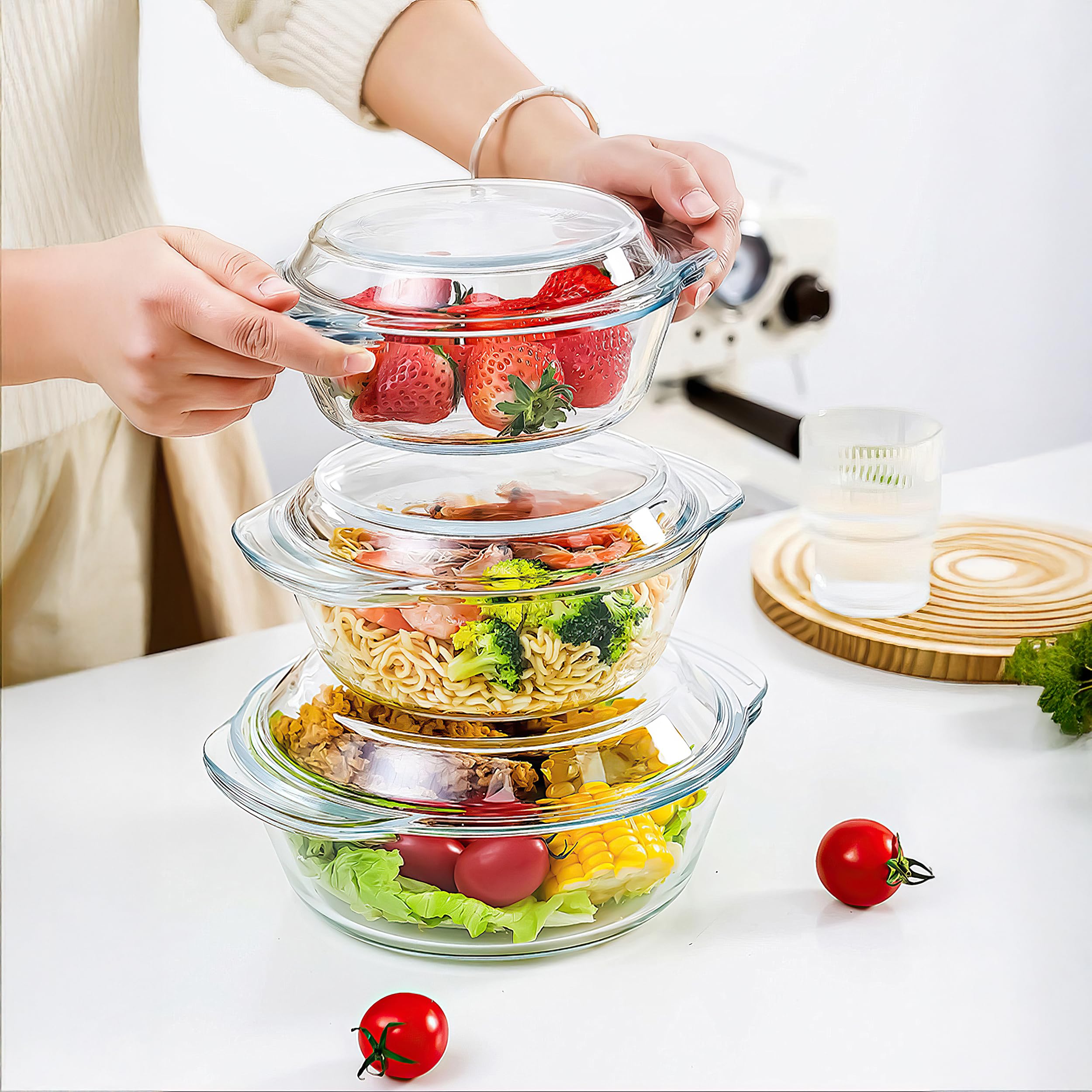 Le'raze Glass Casserole Dish Set - Oven & Microwave Safe -7 Le'raze Glass Casserole Dish Set - Oven & Microwave Safe -7