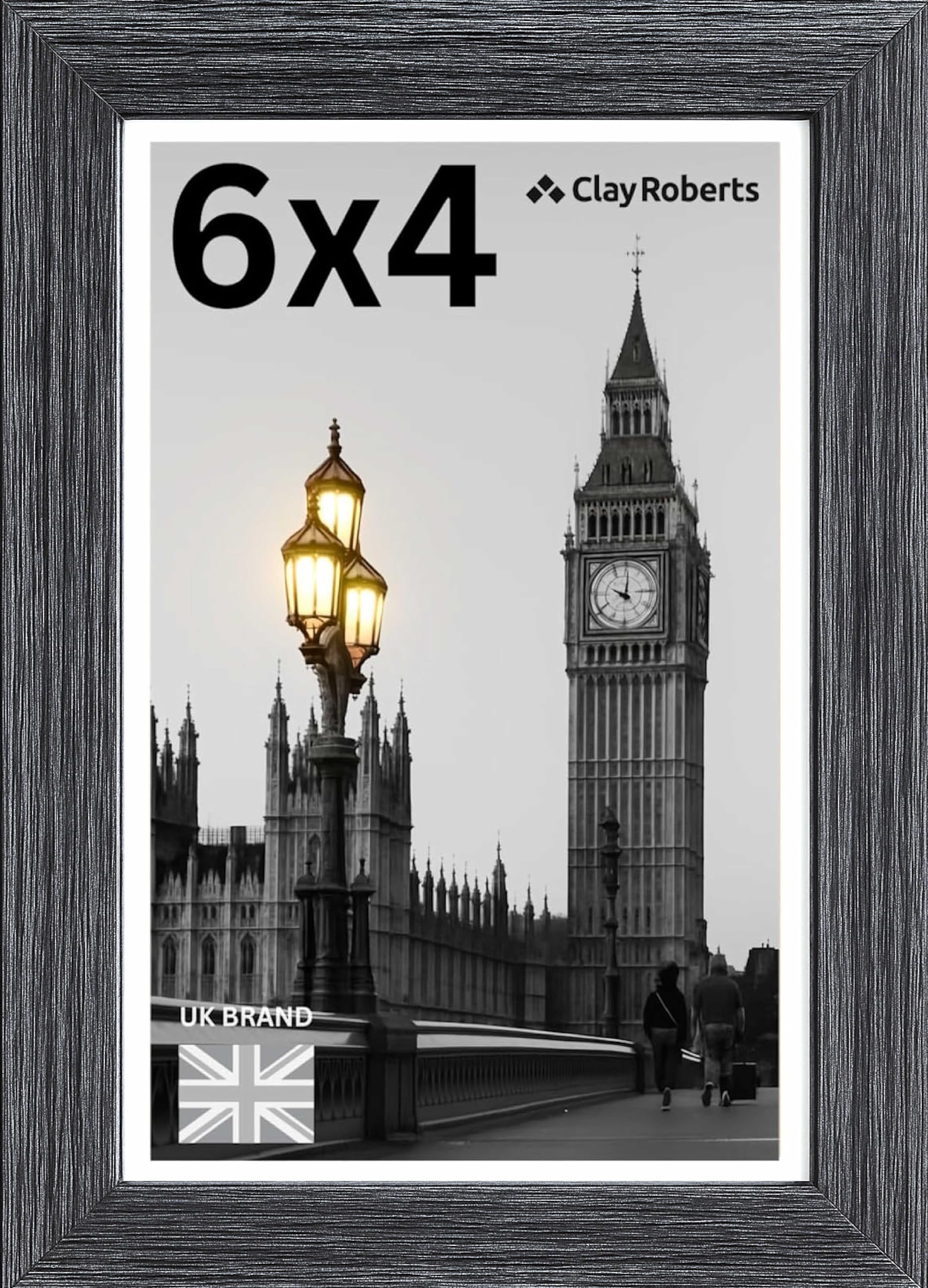 6x4 Charcoal Photo Frame Picture Frame, Freestanding and Wall Mount, 10x15cm, 4x6 Frame for Wall Collage Display, Shelf and Staircase, Home or Gift.