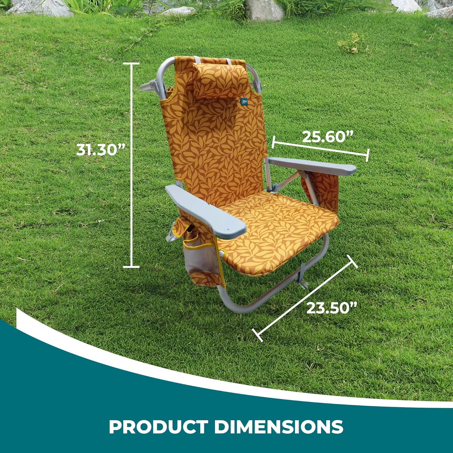 Bliss Hammocks Folding Beach Chair Recliner with 8 Reclining Positions and Detachable Cooler Bag, Amber Leaf