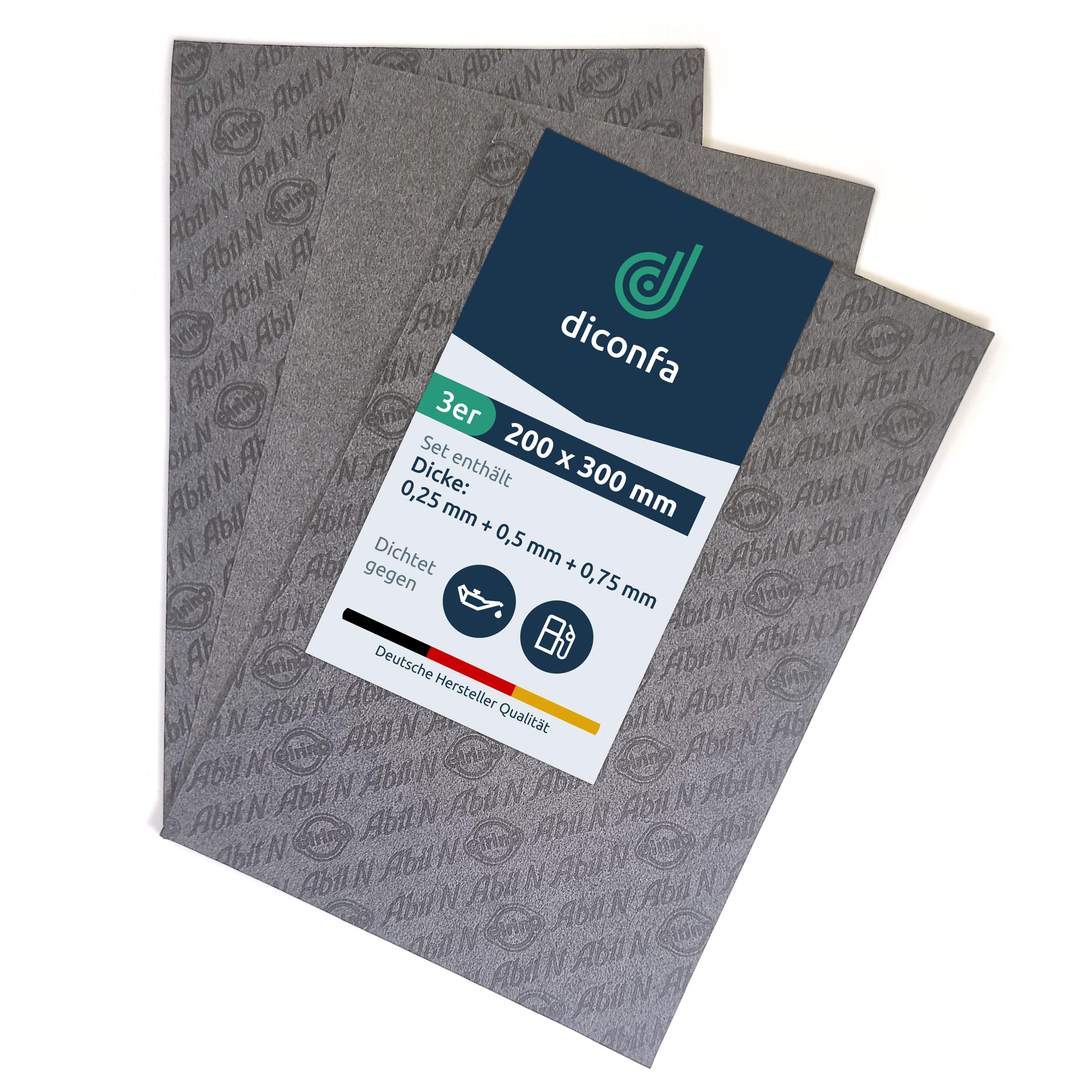 diconfa 3er SET DIN-A4 Dichtungsbogen Elring Abil N - je 1x 0,25mm 0,5mm 0,75mm - Universal Dichtungsmaterial - Dichtung Öl-fest Benzinbeständig - KFZ PKW Auto Motorrad Roller Oldtimer Maschinen