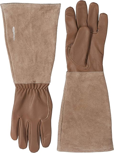 Amazon Basics  Brown Leather Forearm Gardening Gloves Size XL (1 Pair)