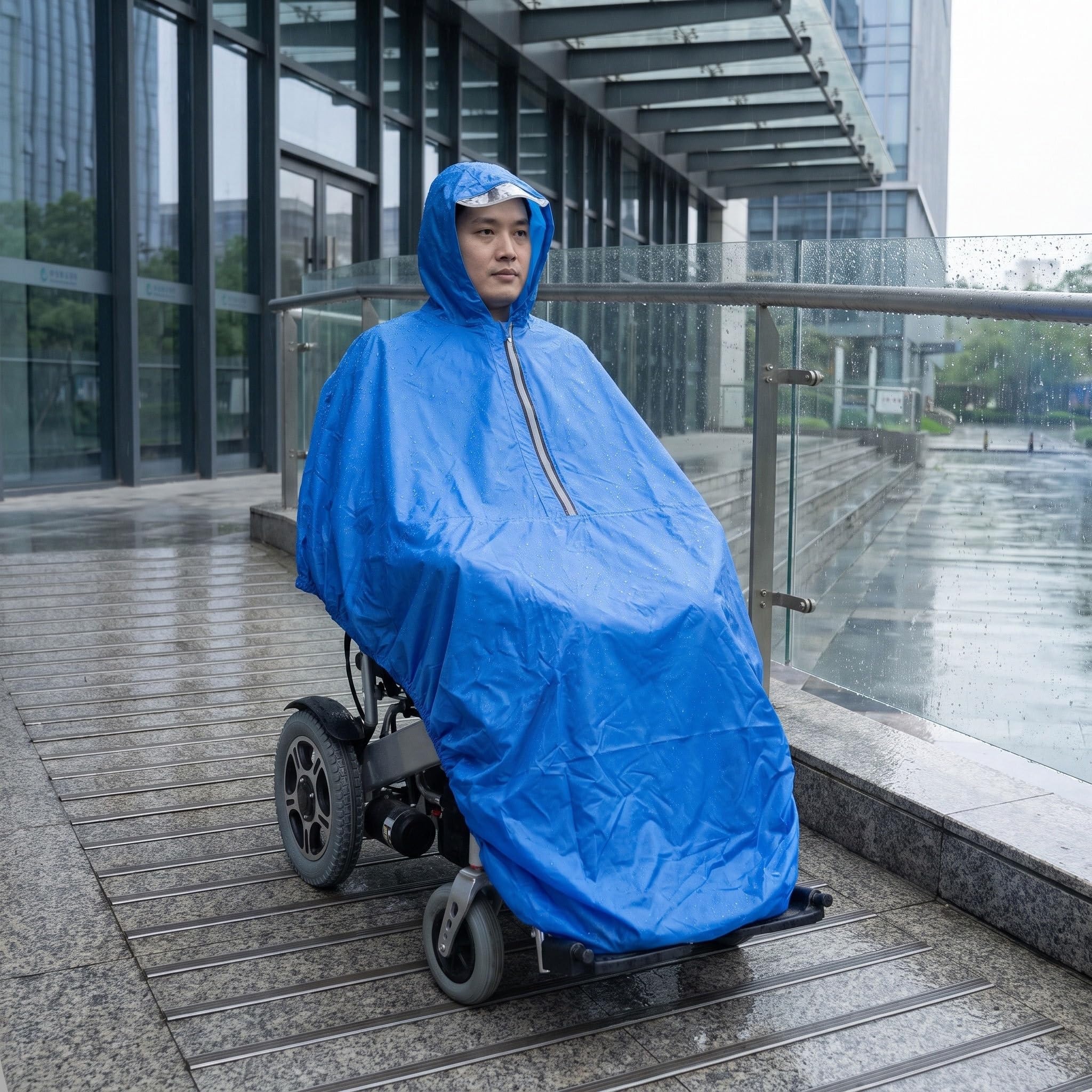 Elektrischer Rollstuhl Regenponcho PVC mit Kapuze, Blau