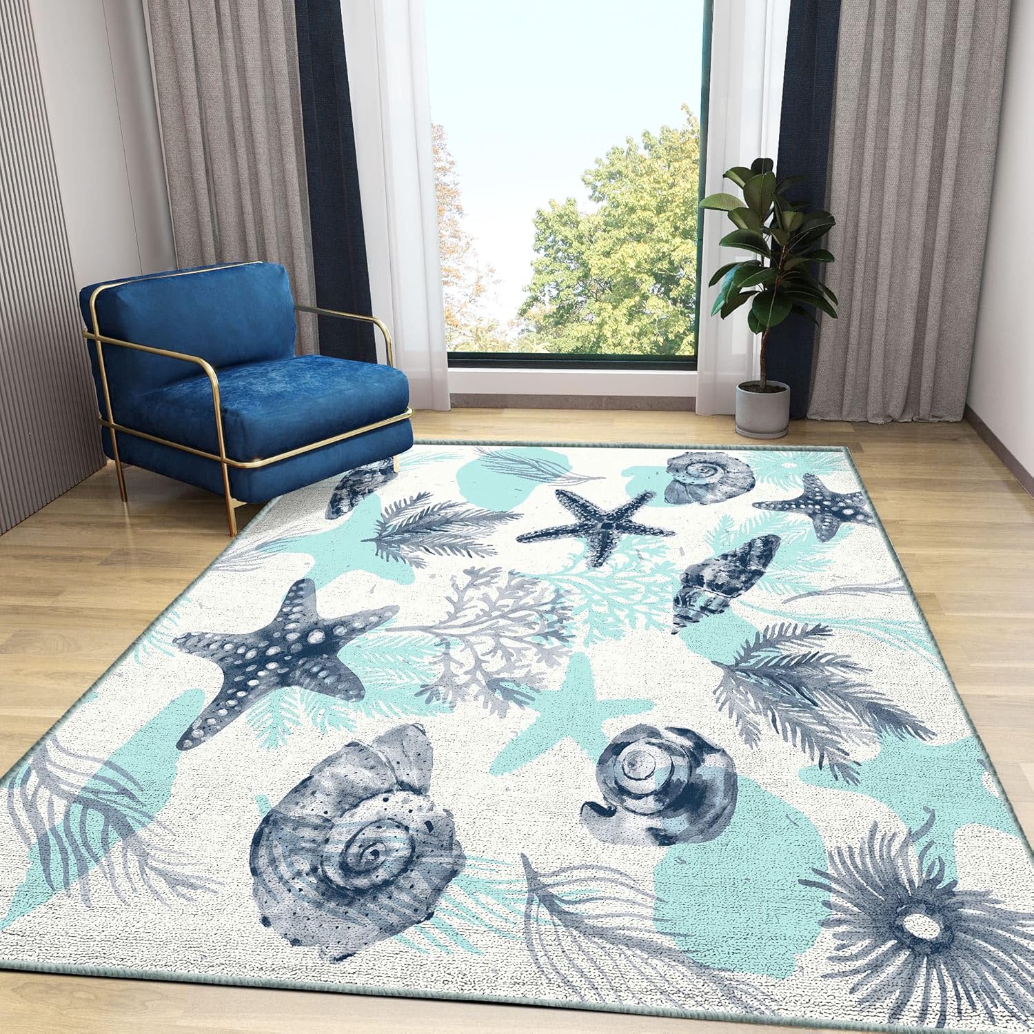 Coastal Nautical Area Rugs Beach Ocean Themed Coral