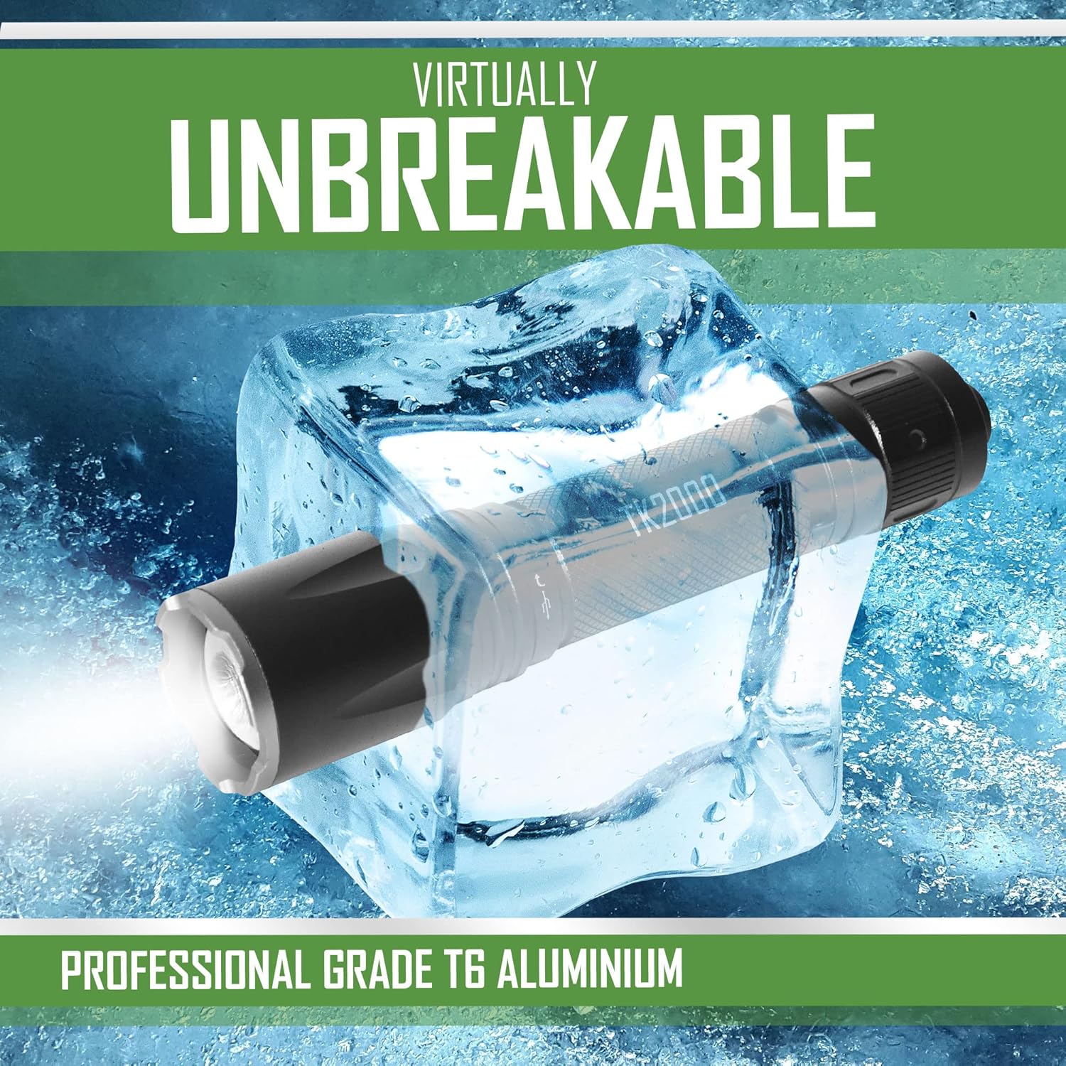 EcoGear FX TK2000 Tactical Flashlight Kit - USB Rechargeable Flashlight Offering 2000 Lumens Max, 3 Light Modes with Instant Strobe Light, Adjustable Focus Zoom & a 5000mAh High Power Battery