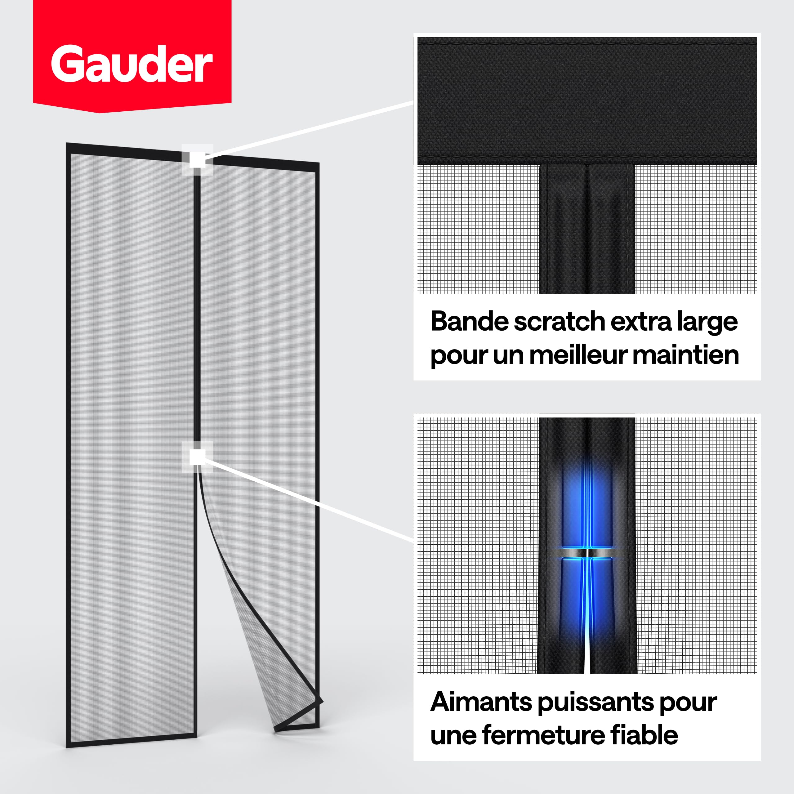 GAUDER Moustiquaire Magnétique pour Porte (90 x 210 cm) Noir | Rideau Anti-Moustiques Aimanté Sans Perçage | Protection Contre les Insectes pour Balcon & Terrasse | Fermeture Automatique
