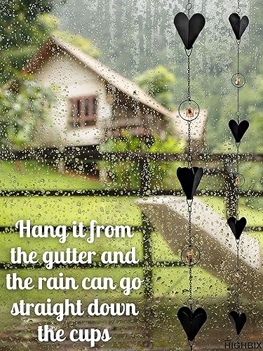 Miniatura 7 de HIGHBIX Cadena de lluvia de 8 pies hecha a mano para jardín, reemplazo colgante para canalones, revestimiento de polvo negro