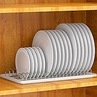 SimpleHouseware Stainless Steel Plate Drying Rack with Drainboard, Chrome - Holds 19 Plates for Cabinets & Counters