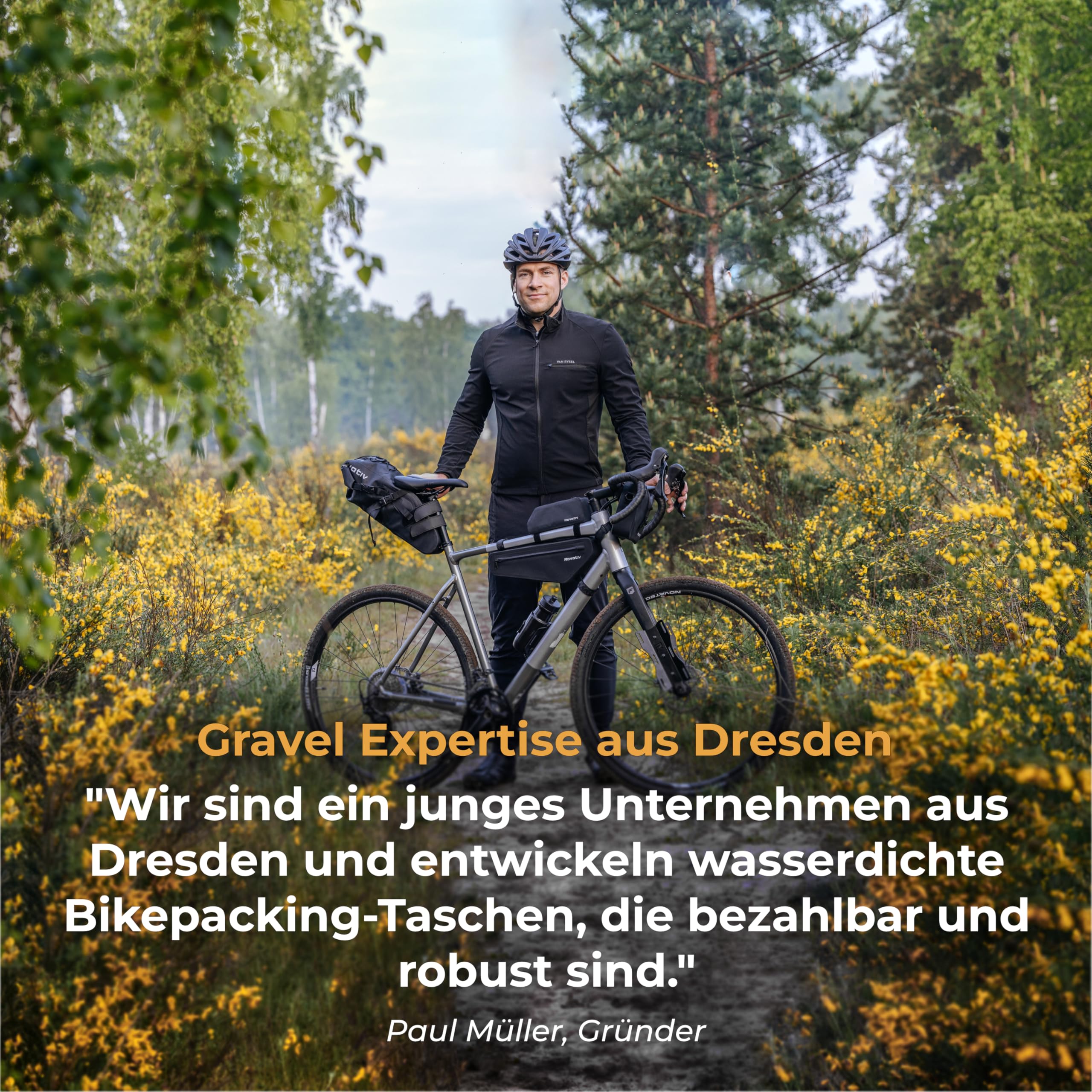 Rovativ® Bikepacking Oberrohrtasche [1,8 Liter] 100% Wasserdicht - Top Tube Bag - extra Fester Halt - Neuer Reißverschluss - für Gravelbike, Rennrad, MTB