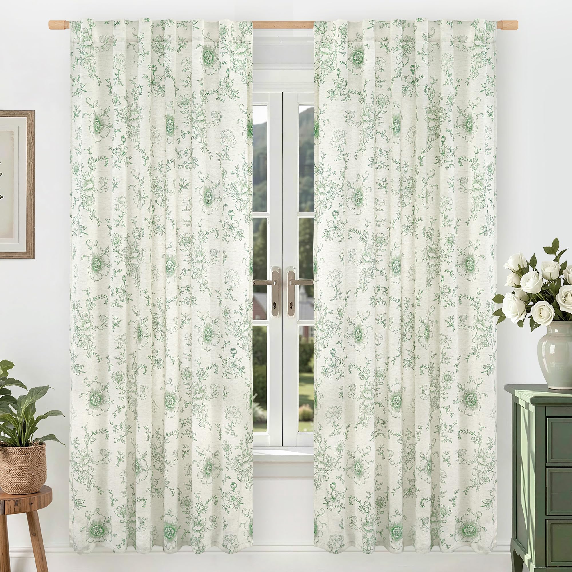 Vintage Floral Linen Curtains - 84 Inch Panels -18
