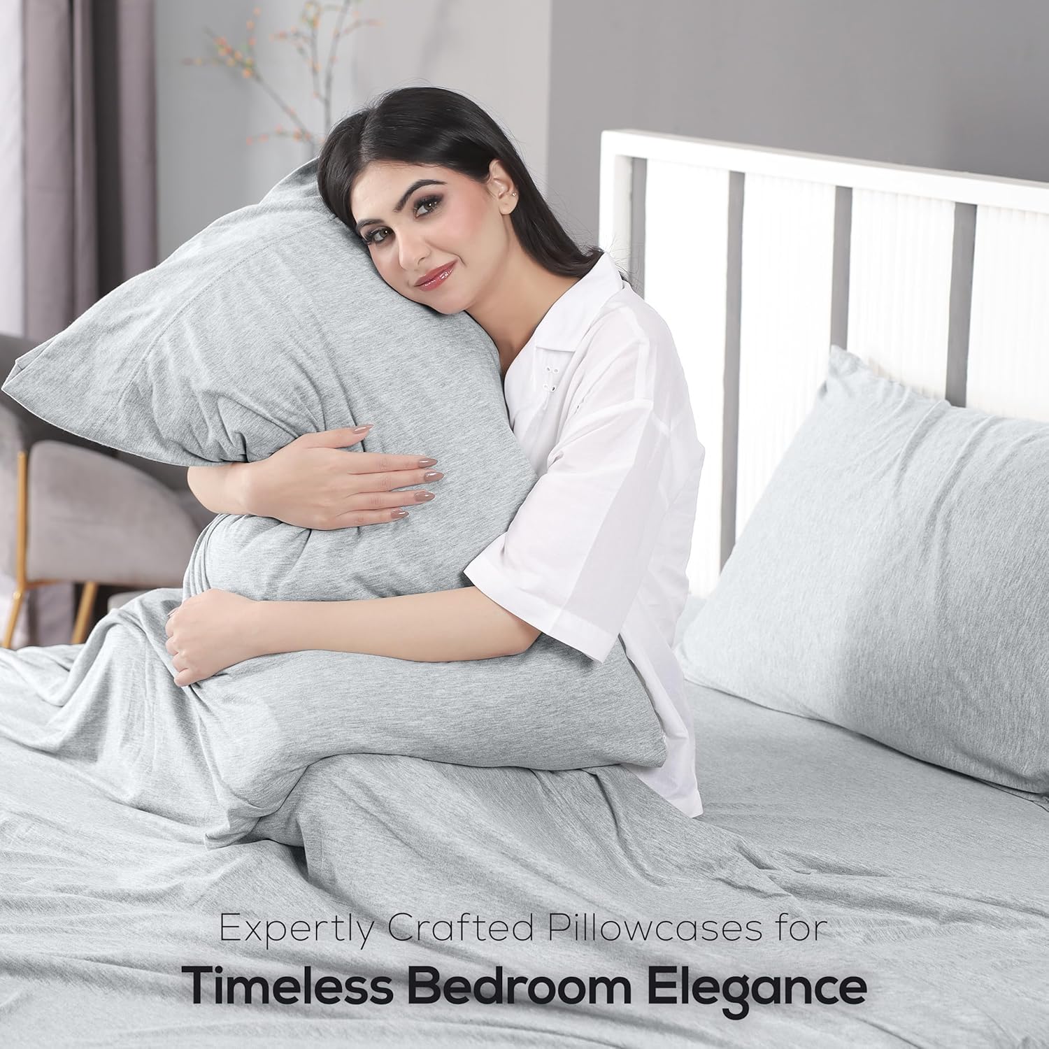 Utopia Bedding Queen Sheet Set - Jersey Knit Sheets 4 Piece – Cotton – Soft T-Shirt Stretchy Sheets (Heather Light Grey) - Image 5