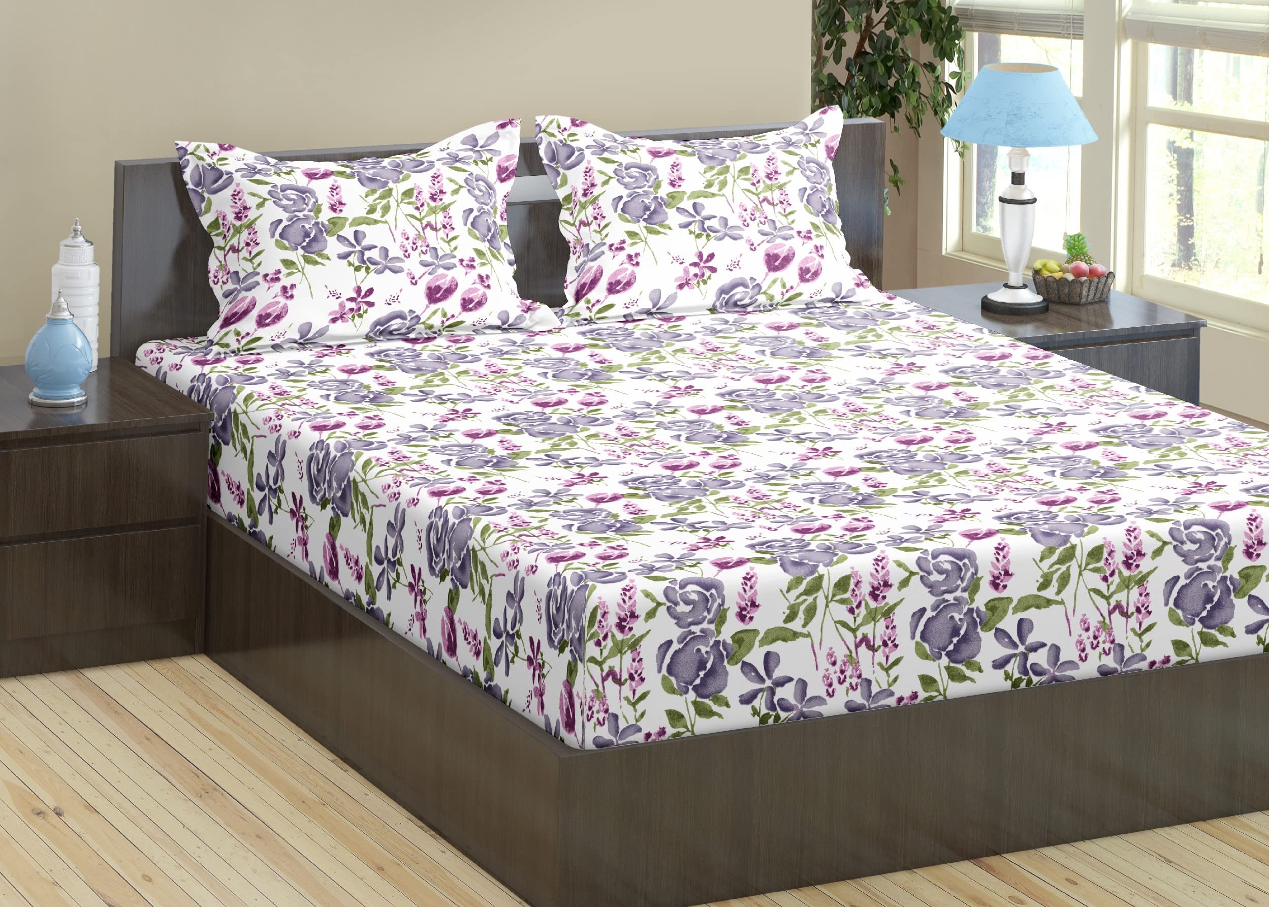 Trance Home Linen Jaipuri Design 180TC 100% Cotton Queen Size Printed Bedsheet | Bedding Set of Queen Size Flat Bed Cover with 2 Pillow Covers (86x104 inch | 7.1ft x 8.6ft - Huvu Lilac) (B0BNKZDMDX) Amazon Price History, Amazon Price Tracker