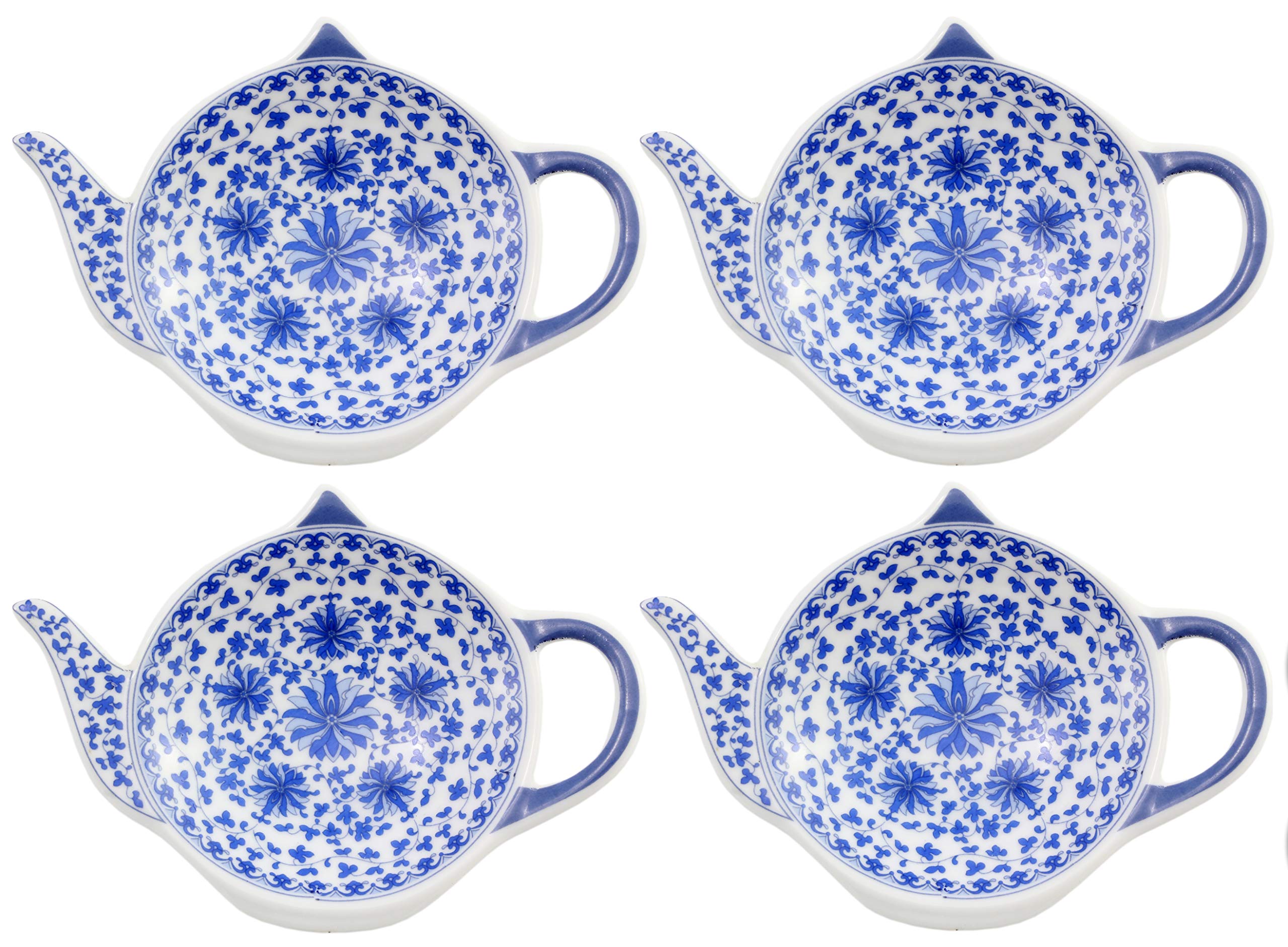 Buy TeapotShaped Tea Bag Coasters (4Pack); Blue & White Tea Spoon