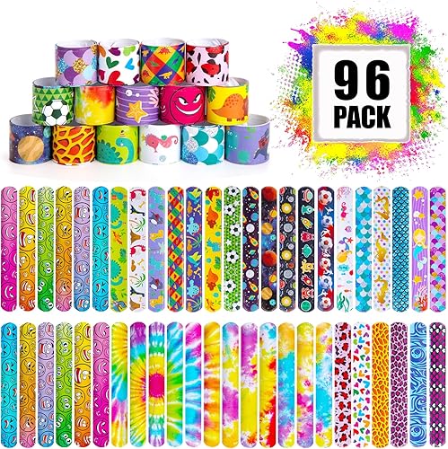 Shindel 96 pulseras a granel, pulseras para niños, pulseras a presión, de teñido anudado, dinosaurios, sirena, emociones para fiestas, regalos de