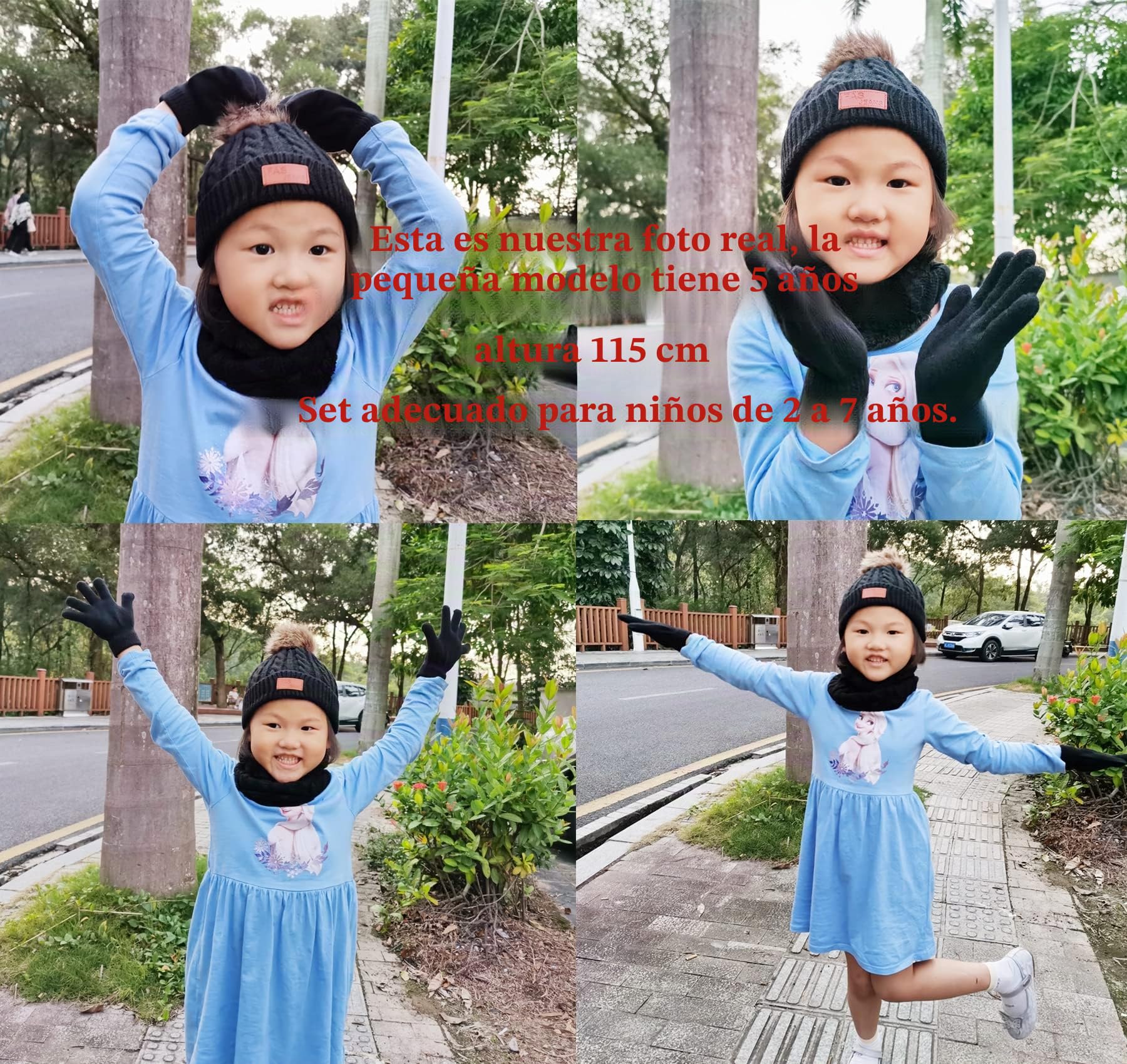 3 en 1 Conjunto de Gorro, Bufanda y Guantes para Niños y Niñas - Set Beanie Invierno Sombrero de Punto