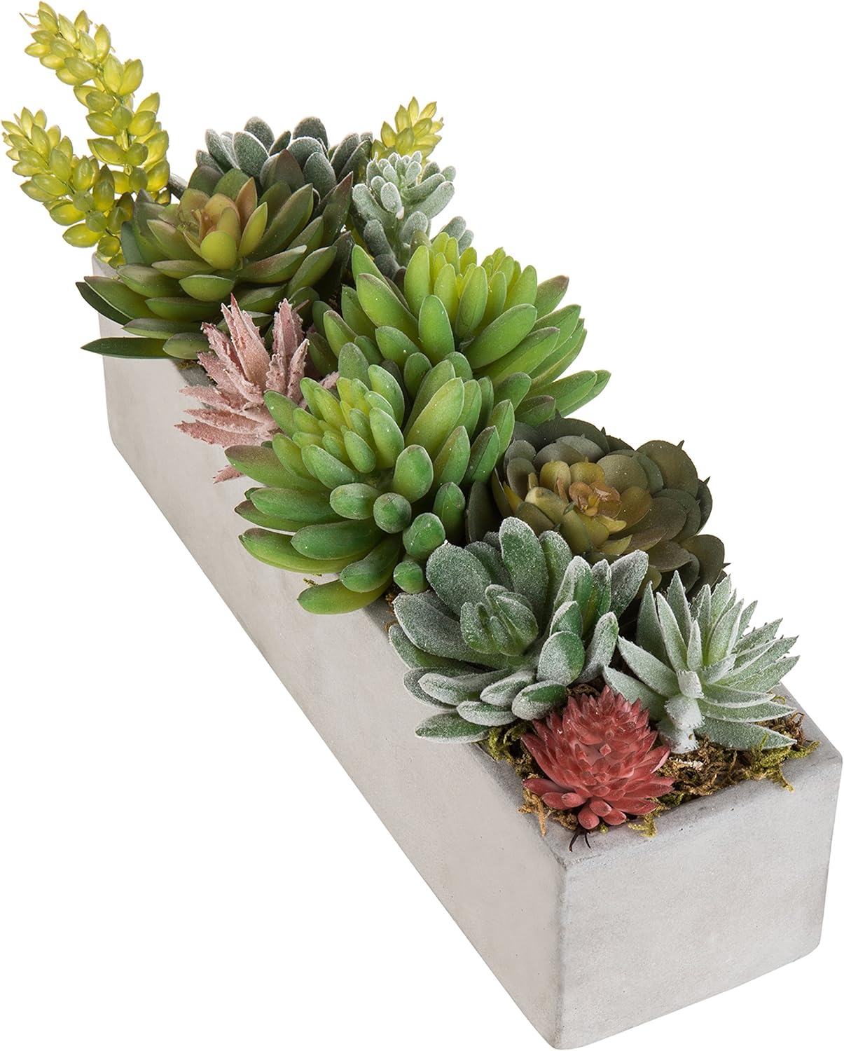 MyGift Artificial Succulent Centerpiece, 15.75 Inch Faux Succulents Arrangement Plants in Rustic Burnt Wood Rectangular Planter Box