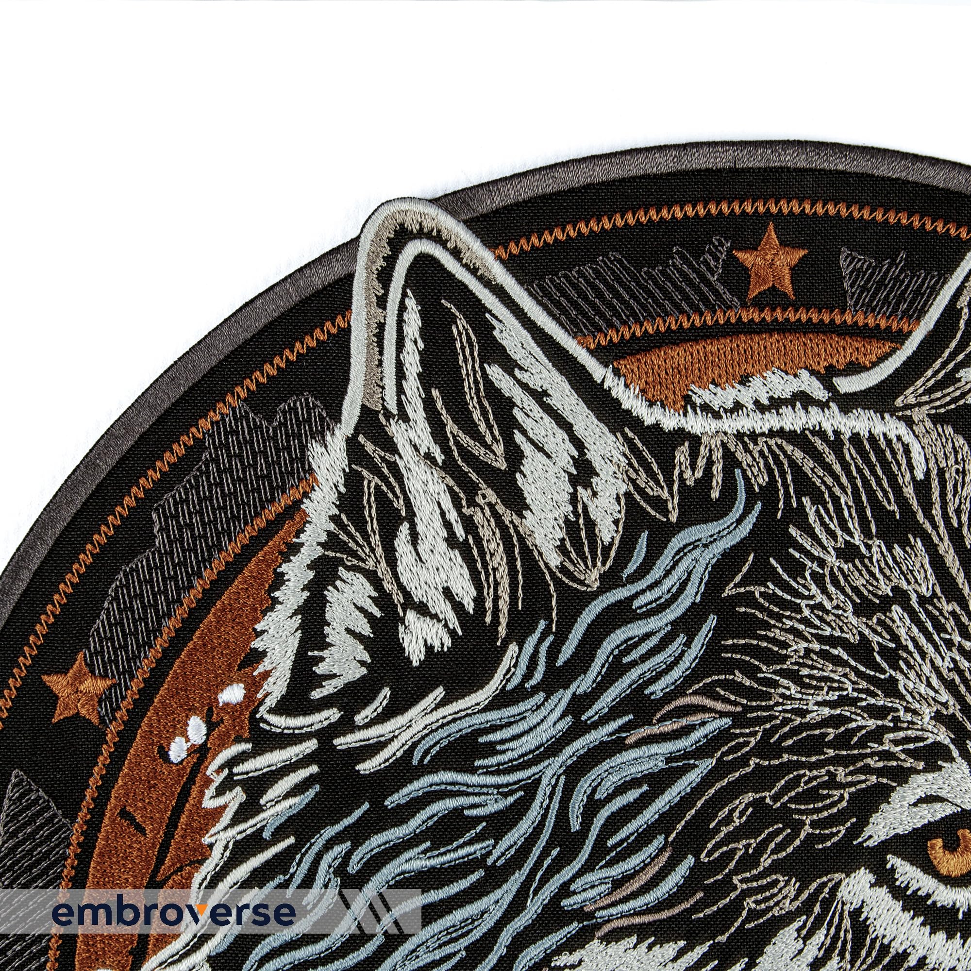 EMBROVERSE Totem Wolf Lebensbaum Rückenaufnäher, Bestickt zum Aufbügeln