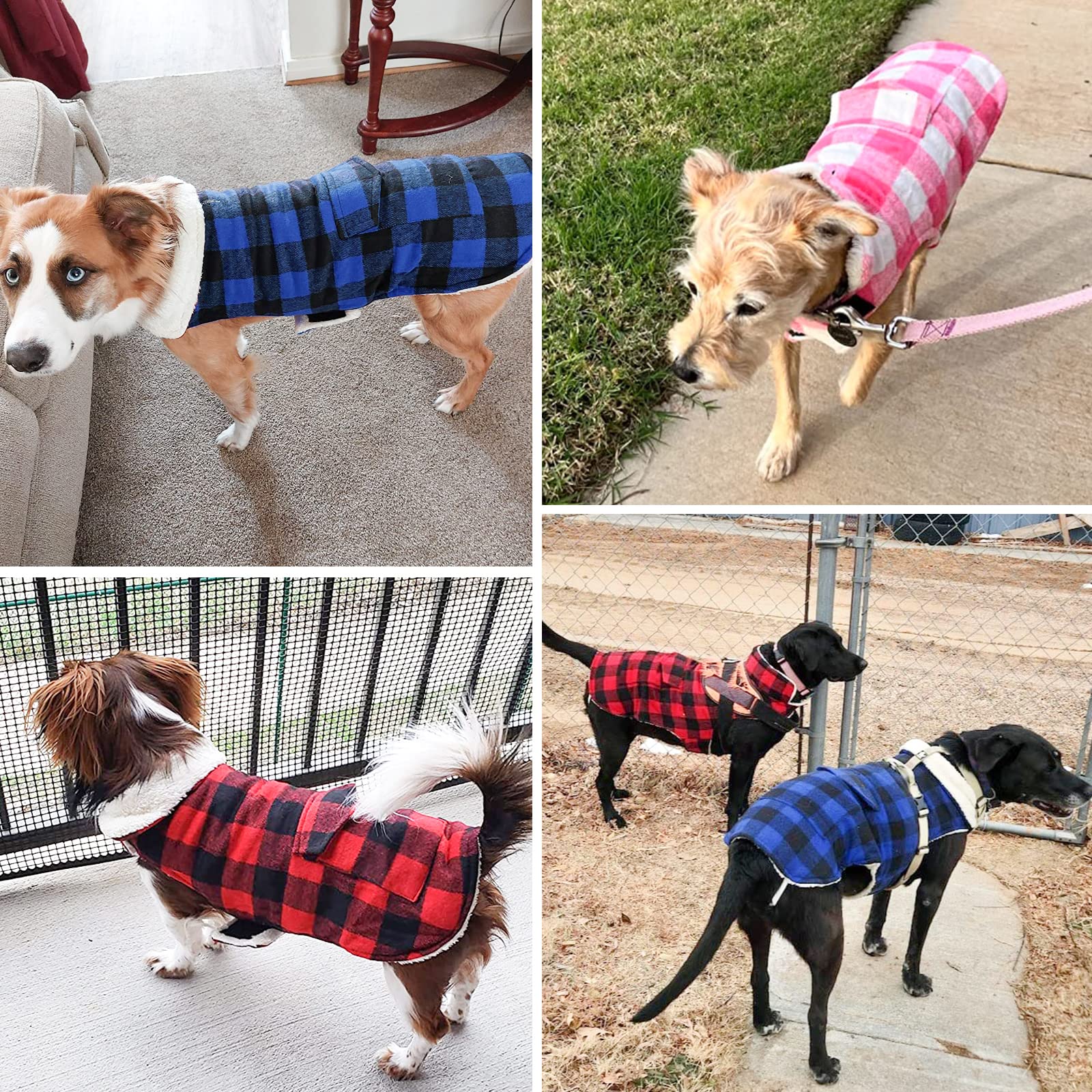 Malier Cappotto invernale per cani, classico plaid antivento per cani, giacca da neve per cani con tasca, abbigliamento invernale per cani di piccola taglia media e grande (blu, grande)