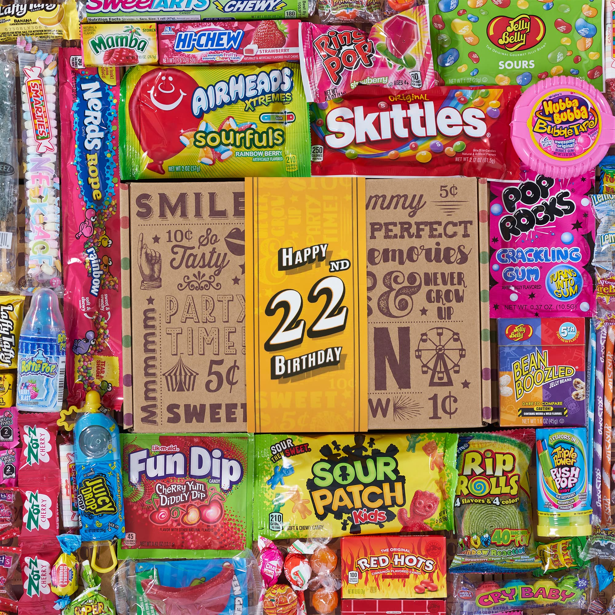 Vintage Candy Co.22th Milestone Birthday Retro Candy Gift Basket - 2003 Party Assortment - Unique Care Package for Women and Men Turning 22 Years Old